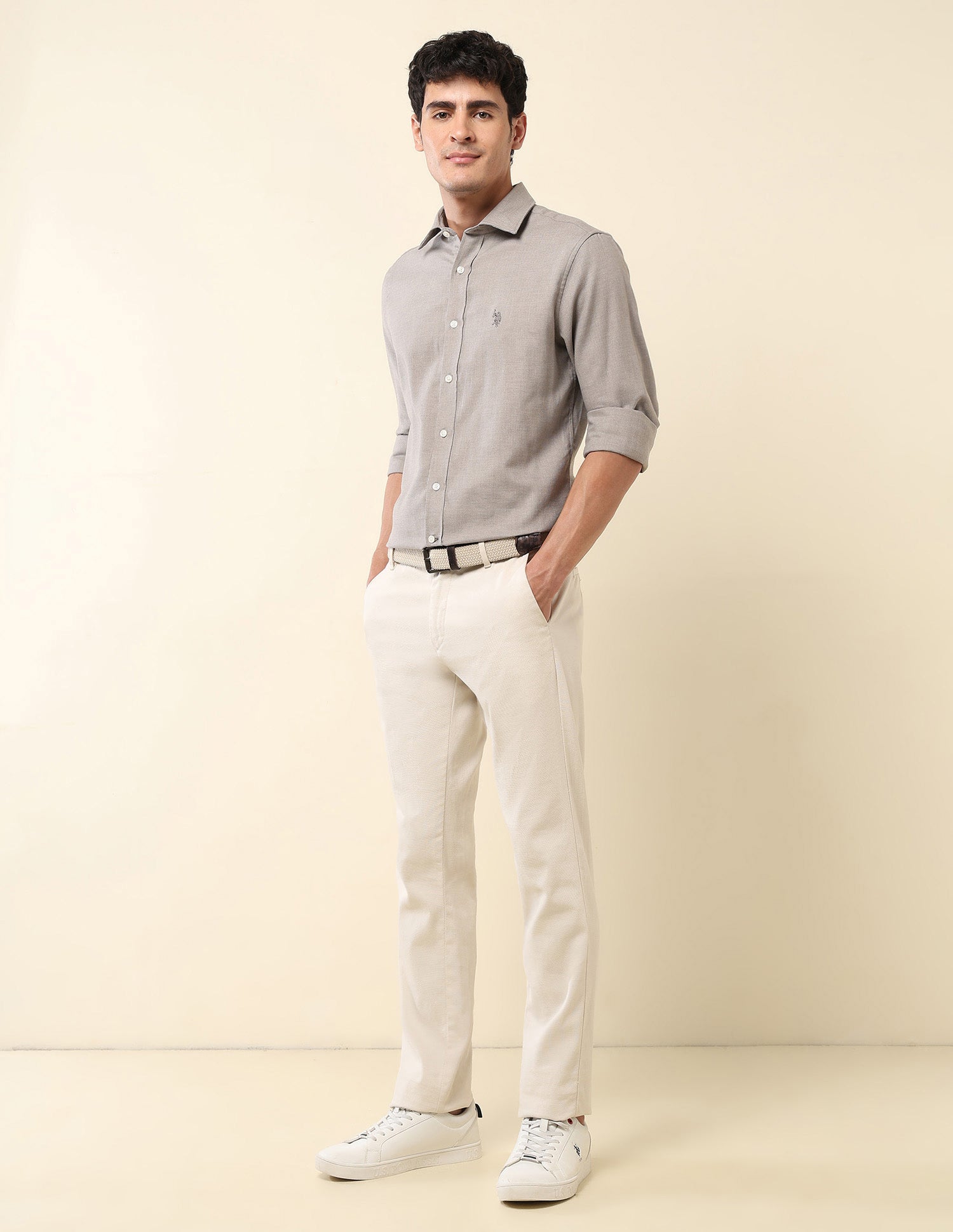 Tailored Fit Pure Cotton Dobby Shirt Grey - U.S. Polo Assn. India | Large