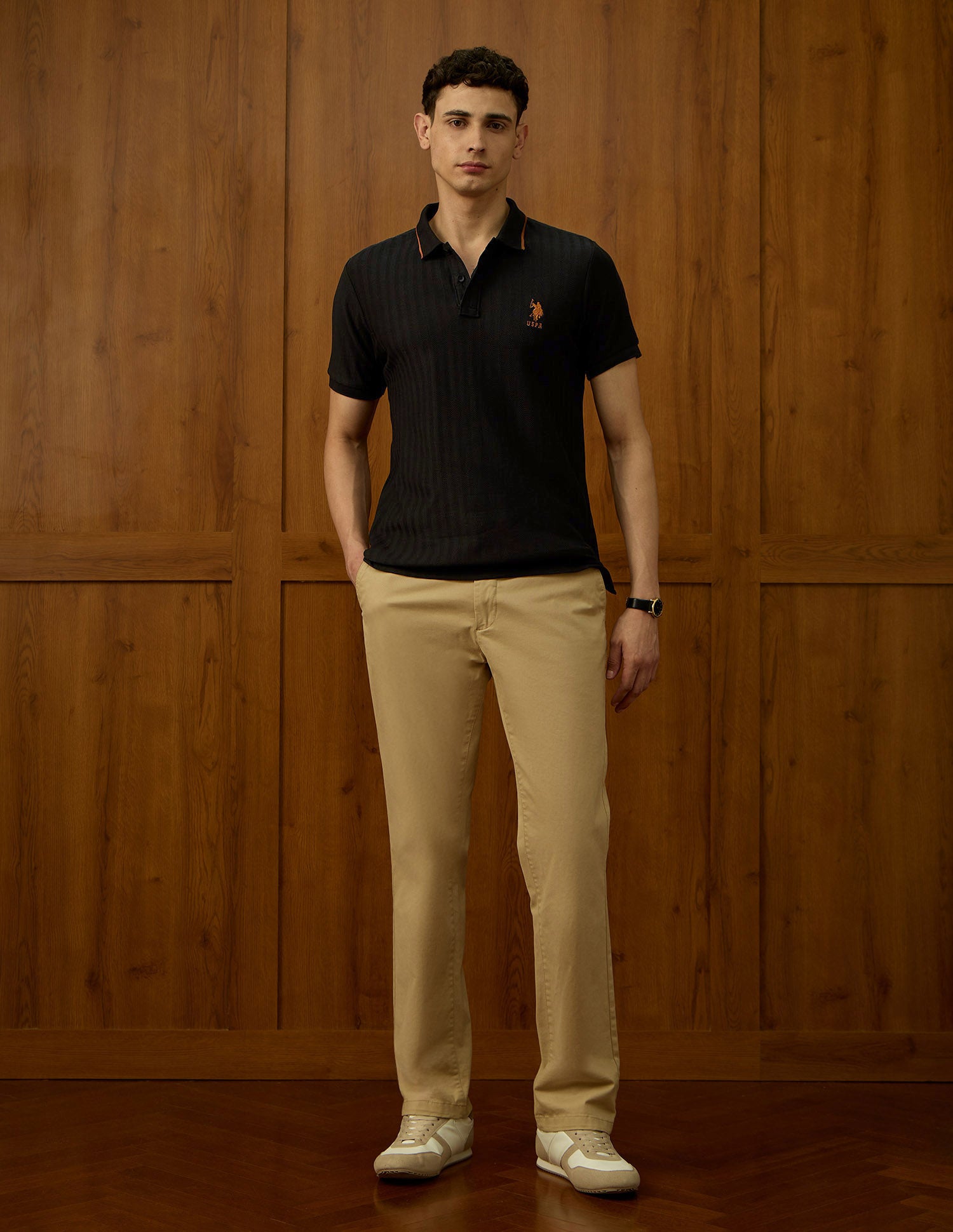 Self Design Chevron Varsity Polo Shirt Black - U.S. POLO ASSN. | Large