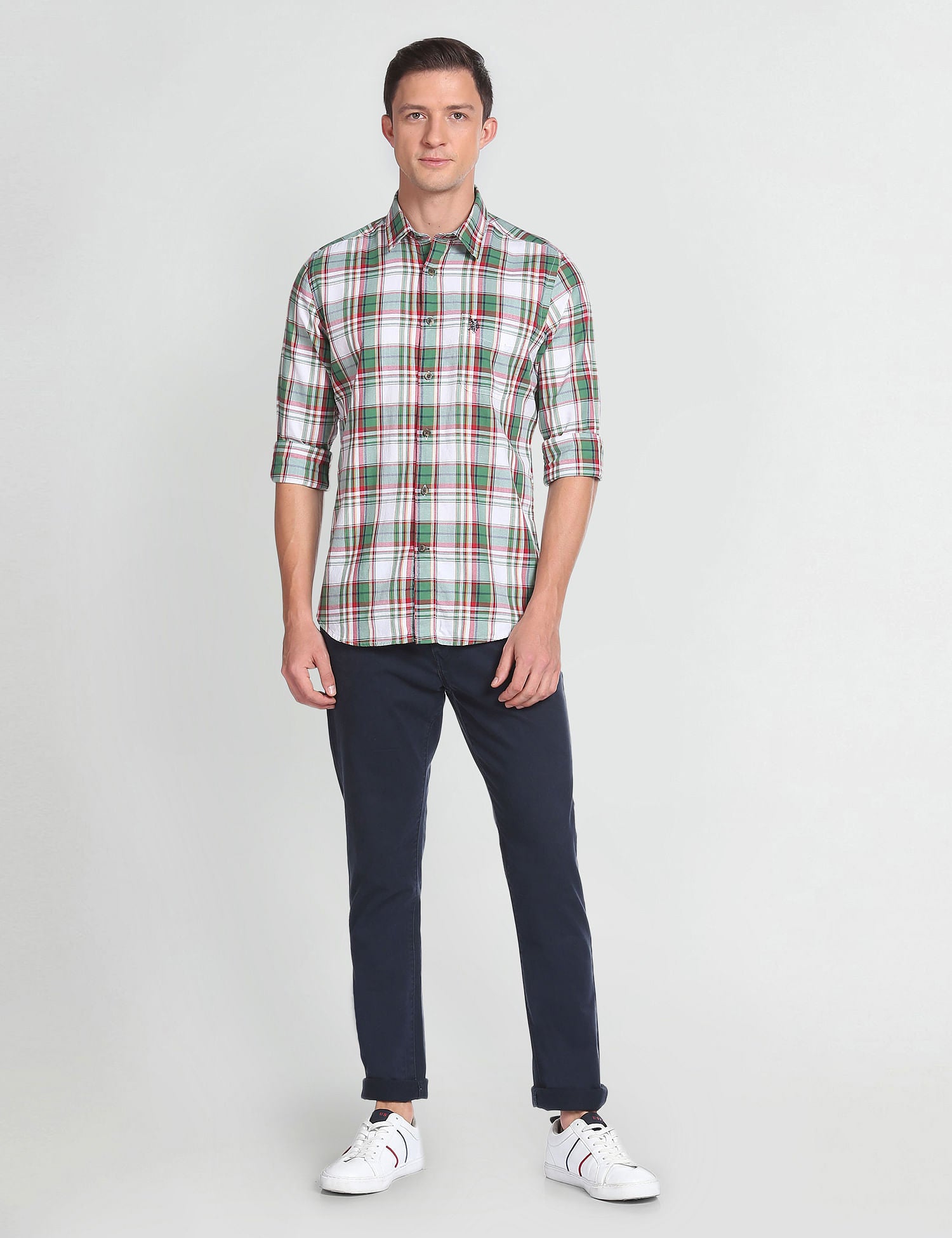 Tartan Check Cotton Shirt Light Green - U.S. Polo Assn. India | Large