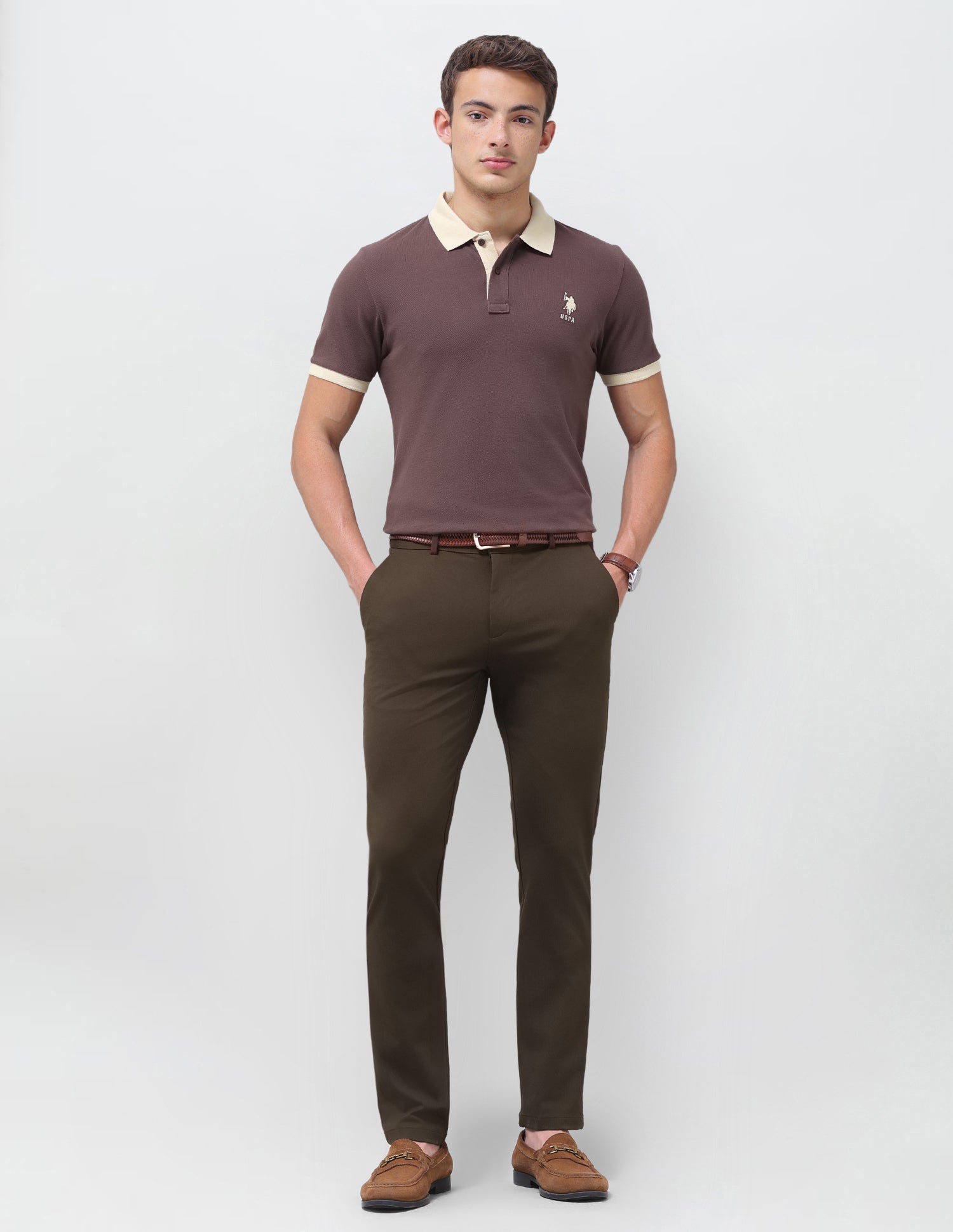 Austin Slim Fit Mid Rise Trousers Brown - U.S. Polo Assn. India | Large