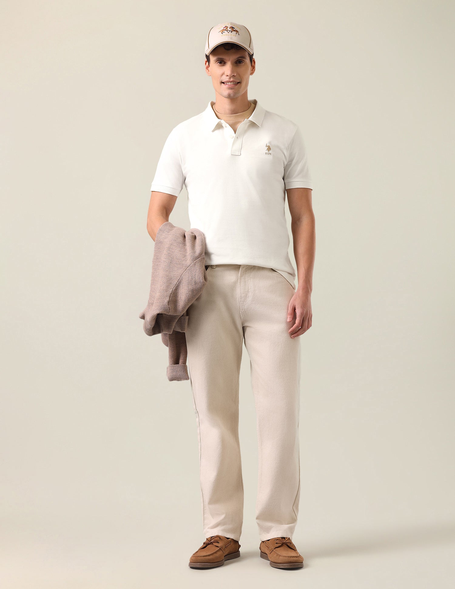Brand Embroidered Slim Fit Polo Shirt Off White - U.S. Polo Assn. India | Large