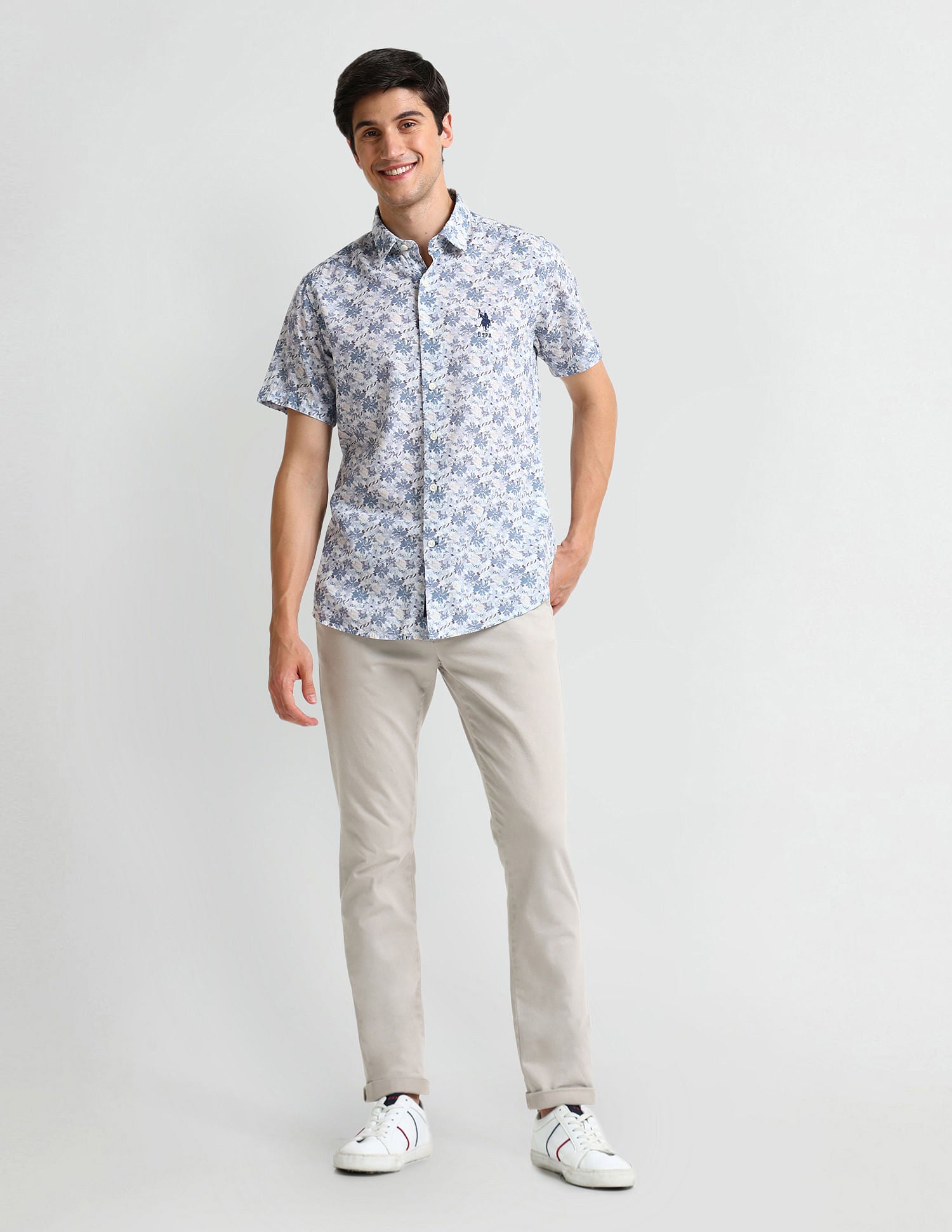 Floral Print Slim Fit Shirt Grey - U.S. Polo Assn. India | Large