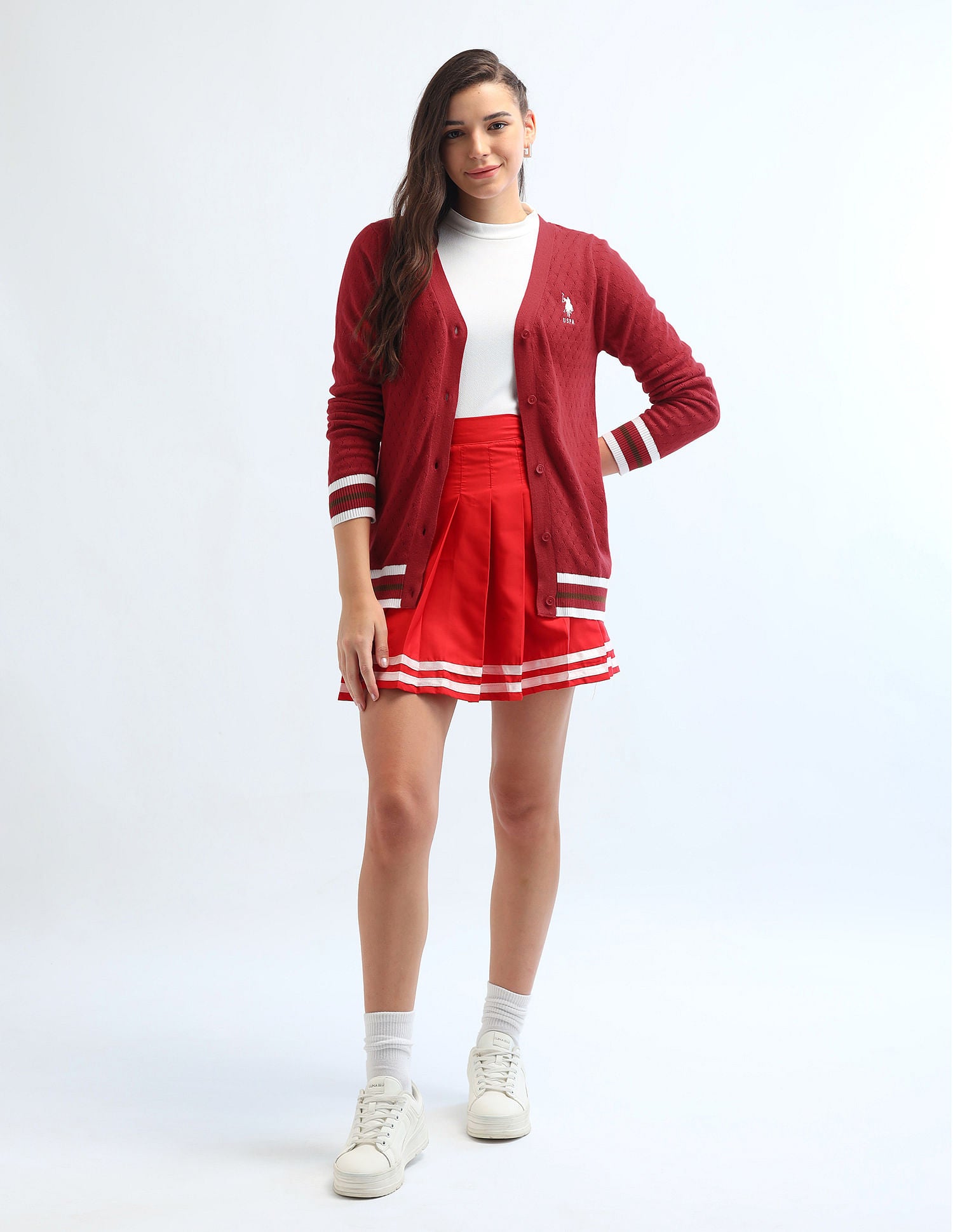 Cable Knit Tipped Cardigan Red - U.S. POLO ASSN. | Large