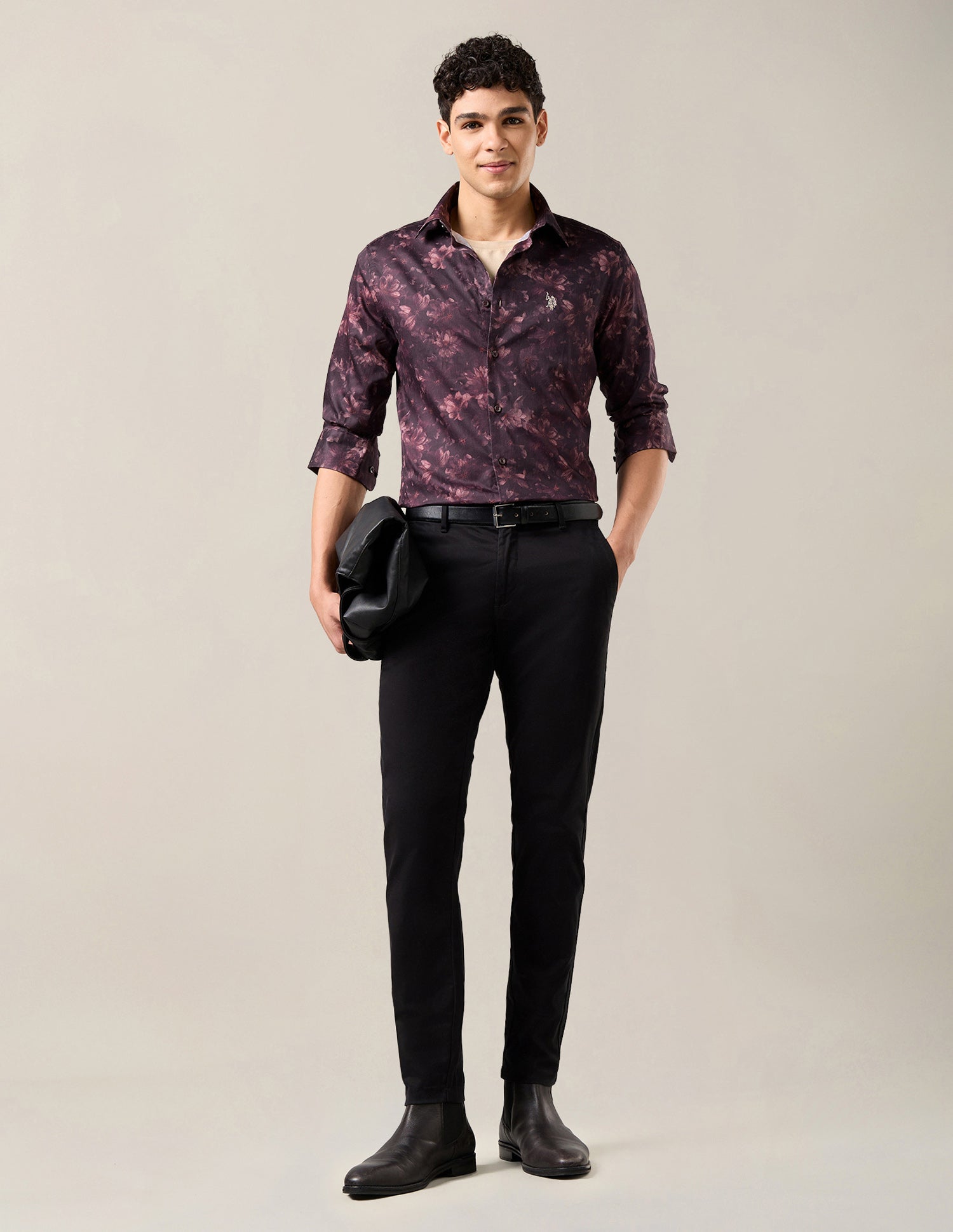 Floral Printed Satin Shirt Brown - U.S. Polo Assn. India | Large