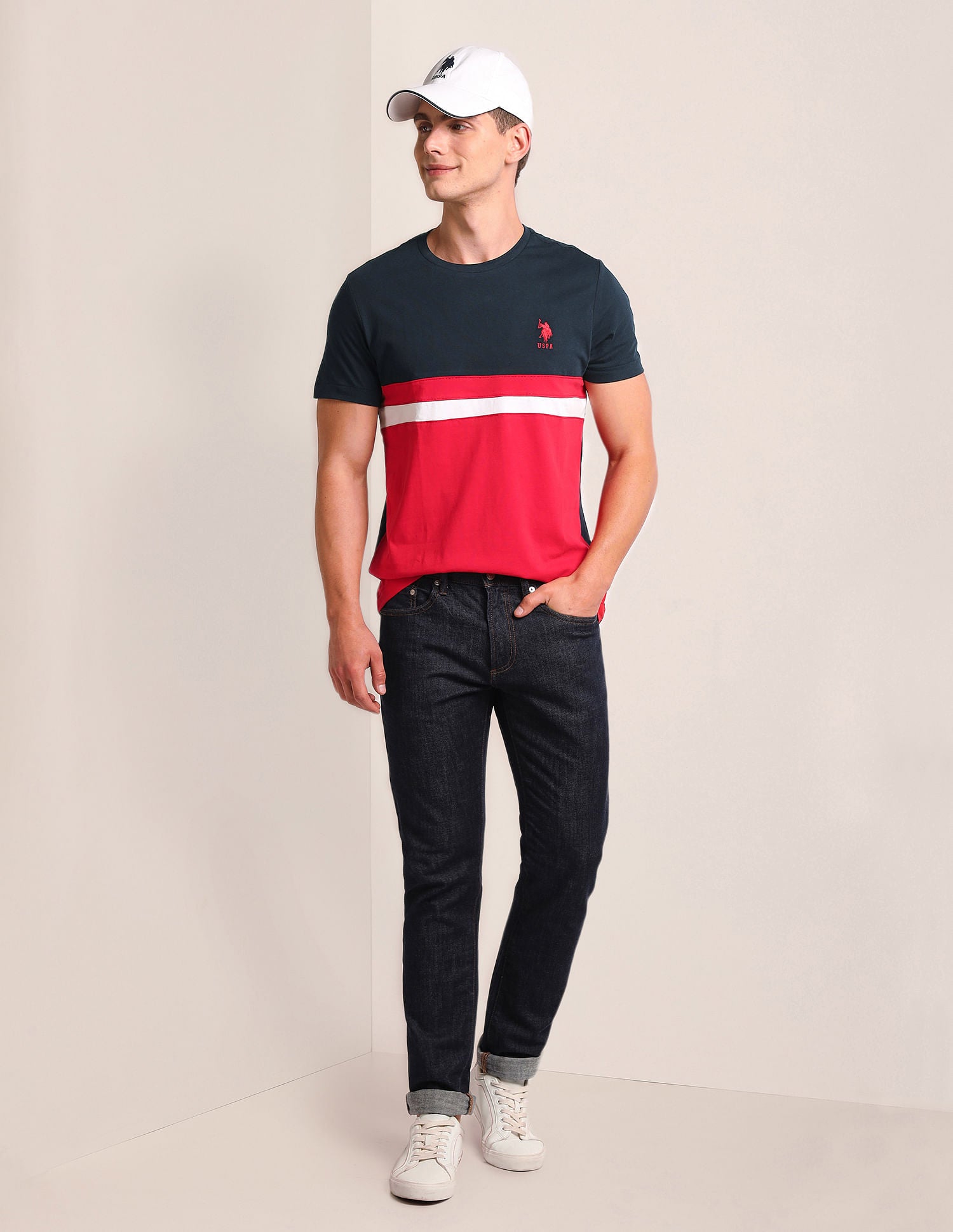 Colour Block Slim Fit T-Shirt Navy - U.S. POLO ASSN. | Large