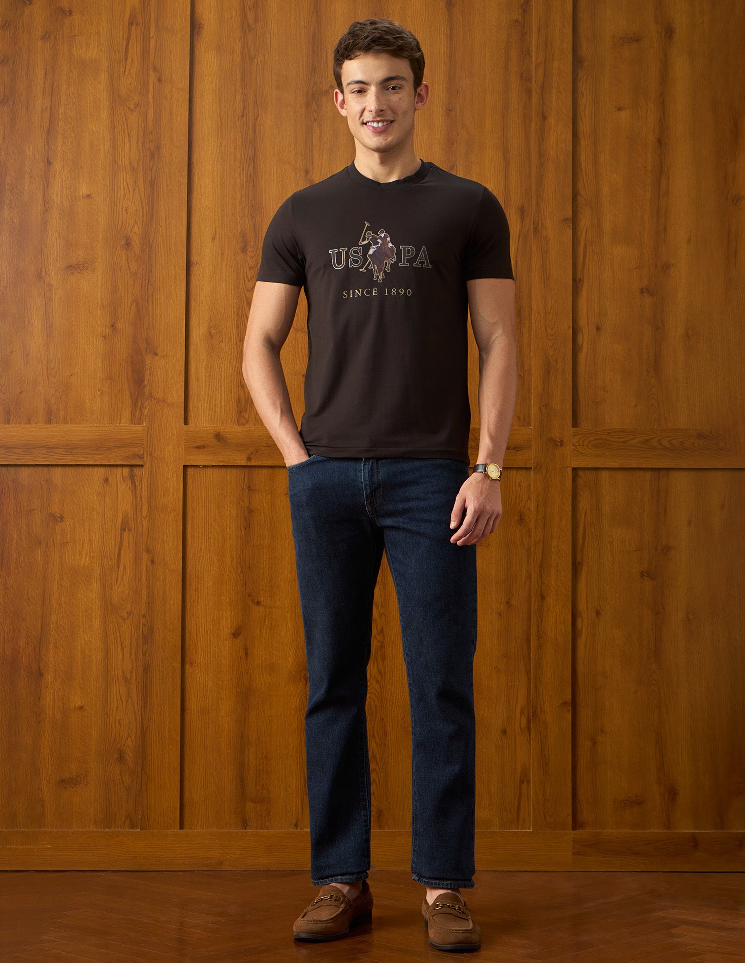 Brand Printed Slim Fit T-Shirt Dark Brown - U.S. Polo Assn. India | Large