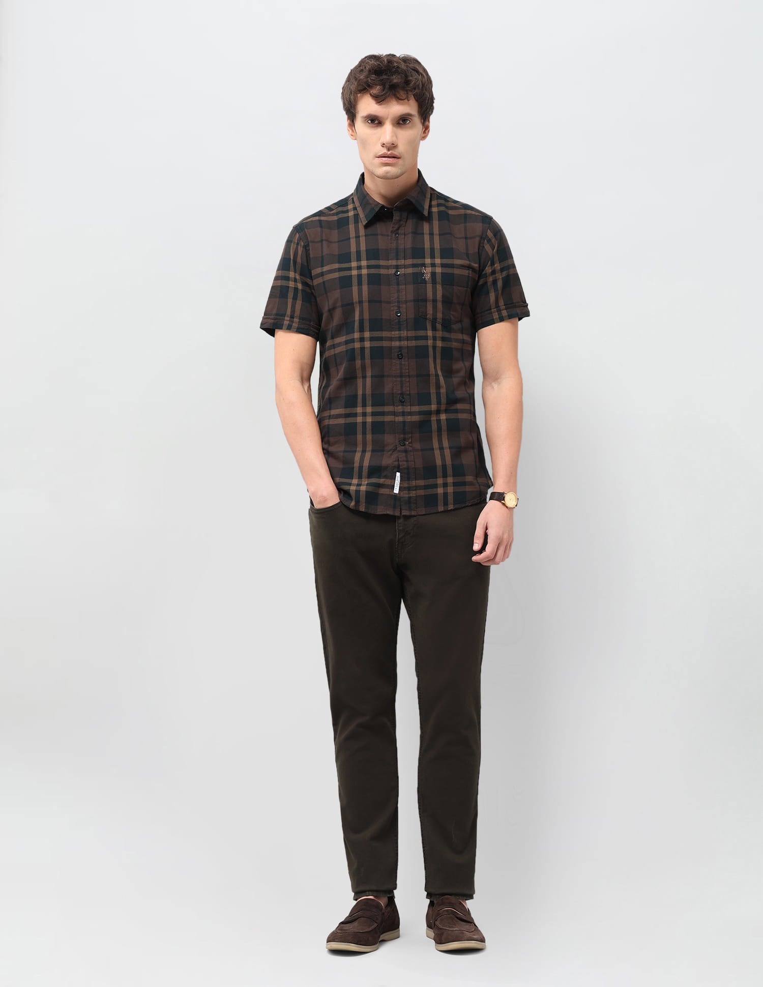Plaid Checked Tailored Fit Shirt Brown - U.S. Polo Assn. India | Large