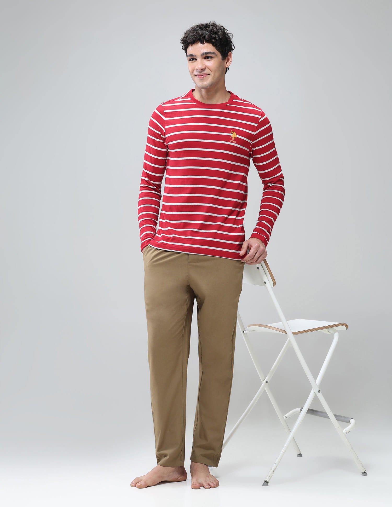 Comfort Fit Stripe Cotton I689 Lounge T-Shirt - Pack Of 1 Red - U.S. Polo Assn. India | Large