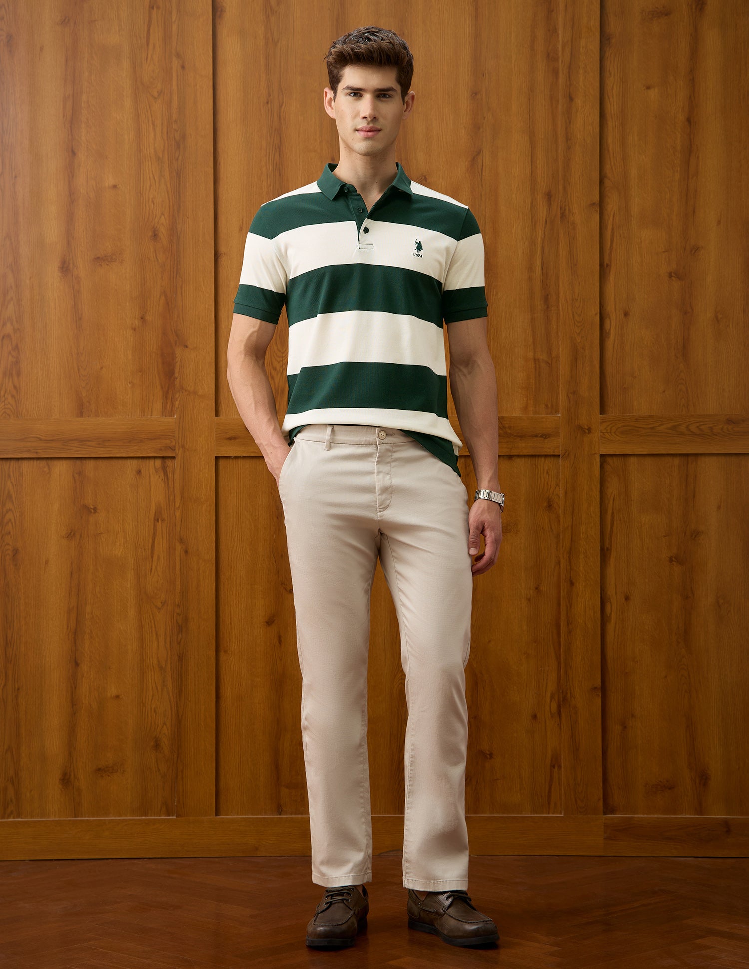 Horizontal Striped Slim Fit Polo Shirt Green - U.S. Polo Assn. India | Large