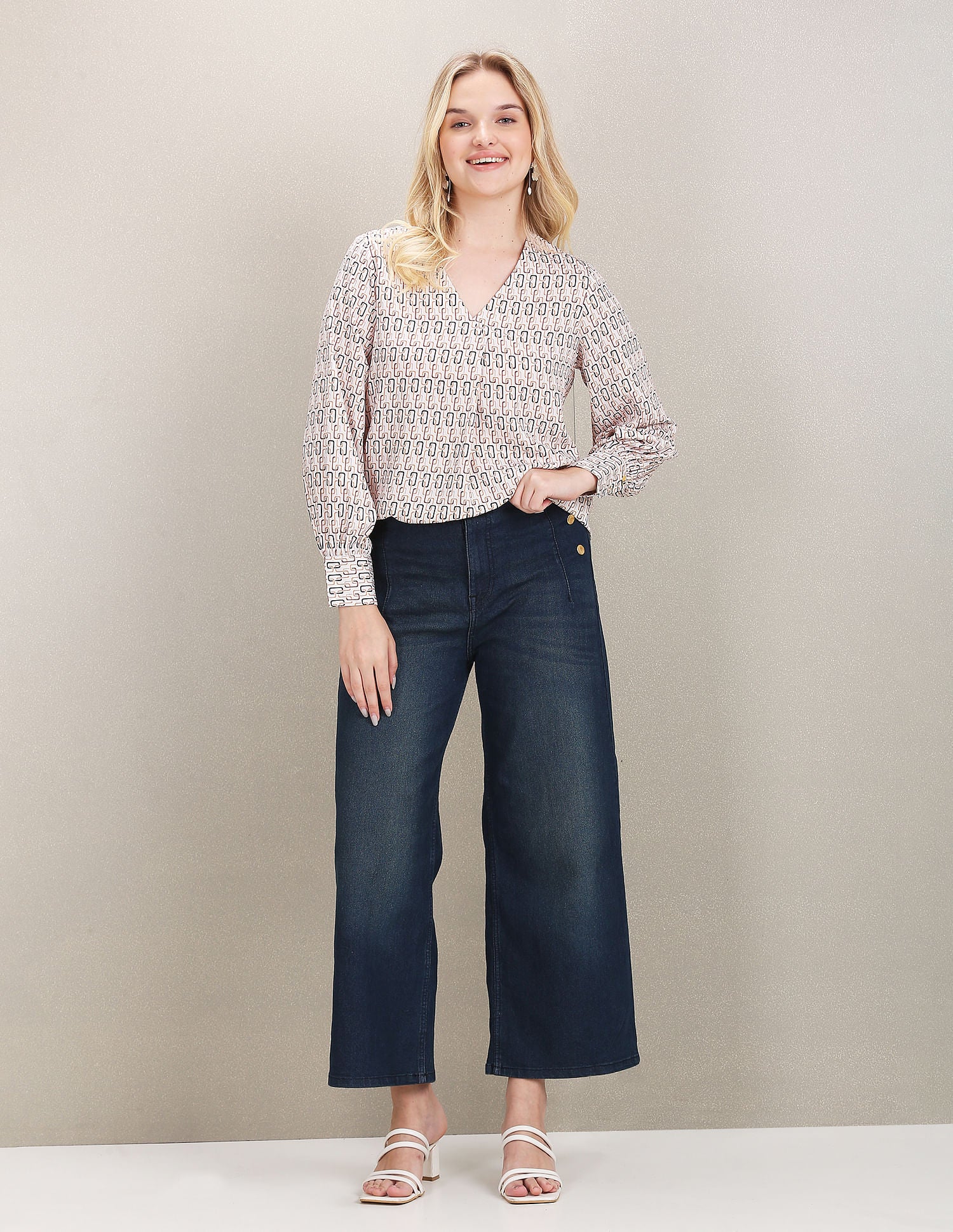 Geometric Print Polyester Top Off White - U.S. POLO ASSN. | Large