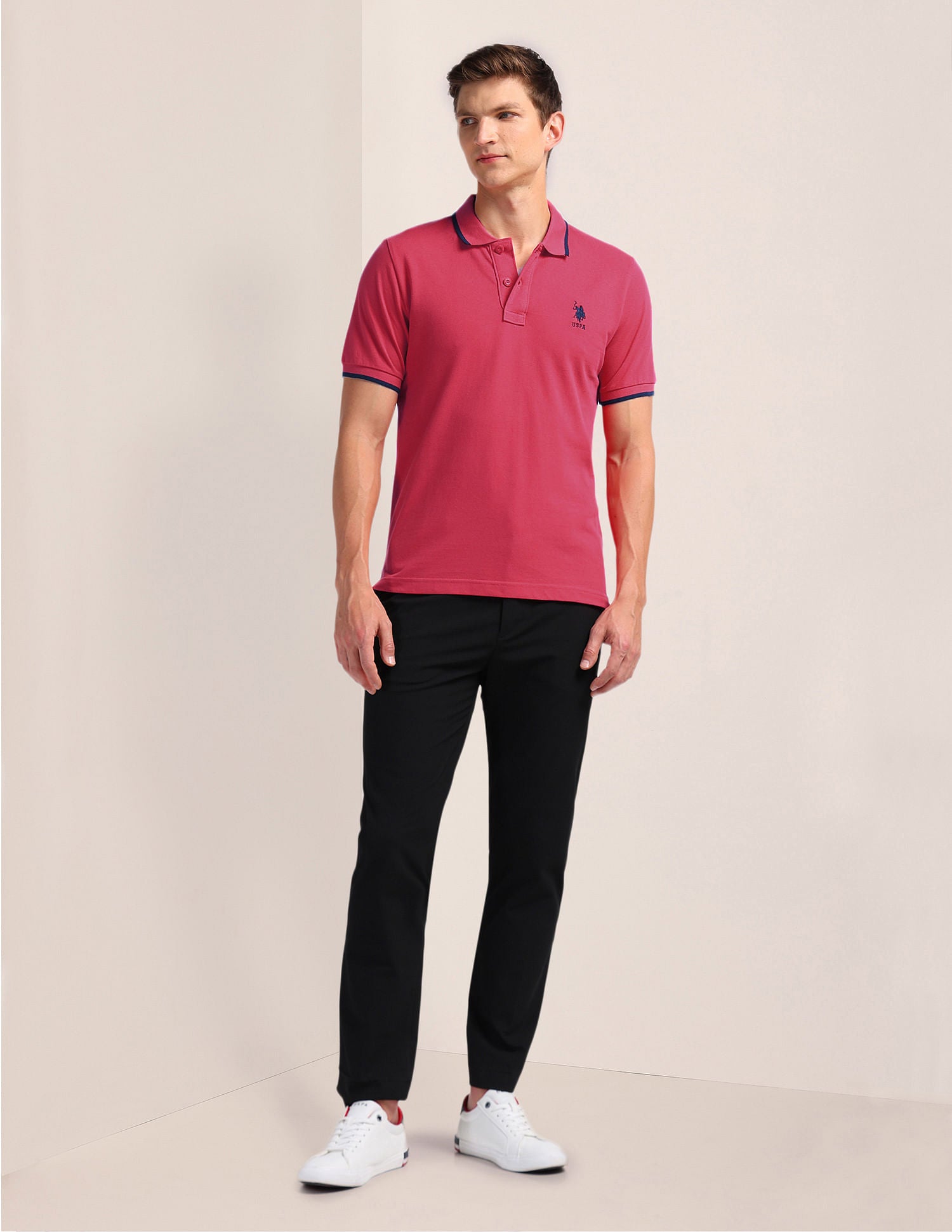 Pure Cotton Slim Fit Polo Shirt Dark Pink - U.S. Polo Assn. India | Large