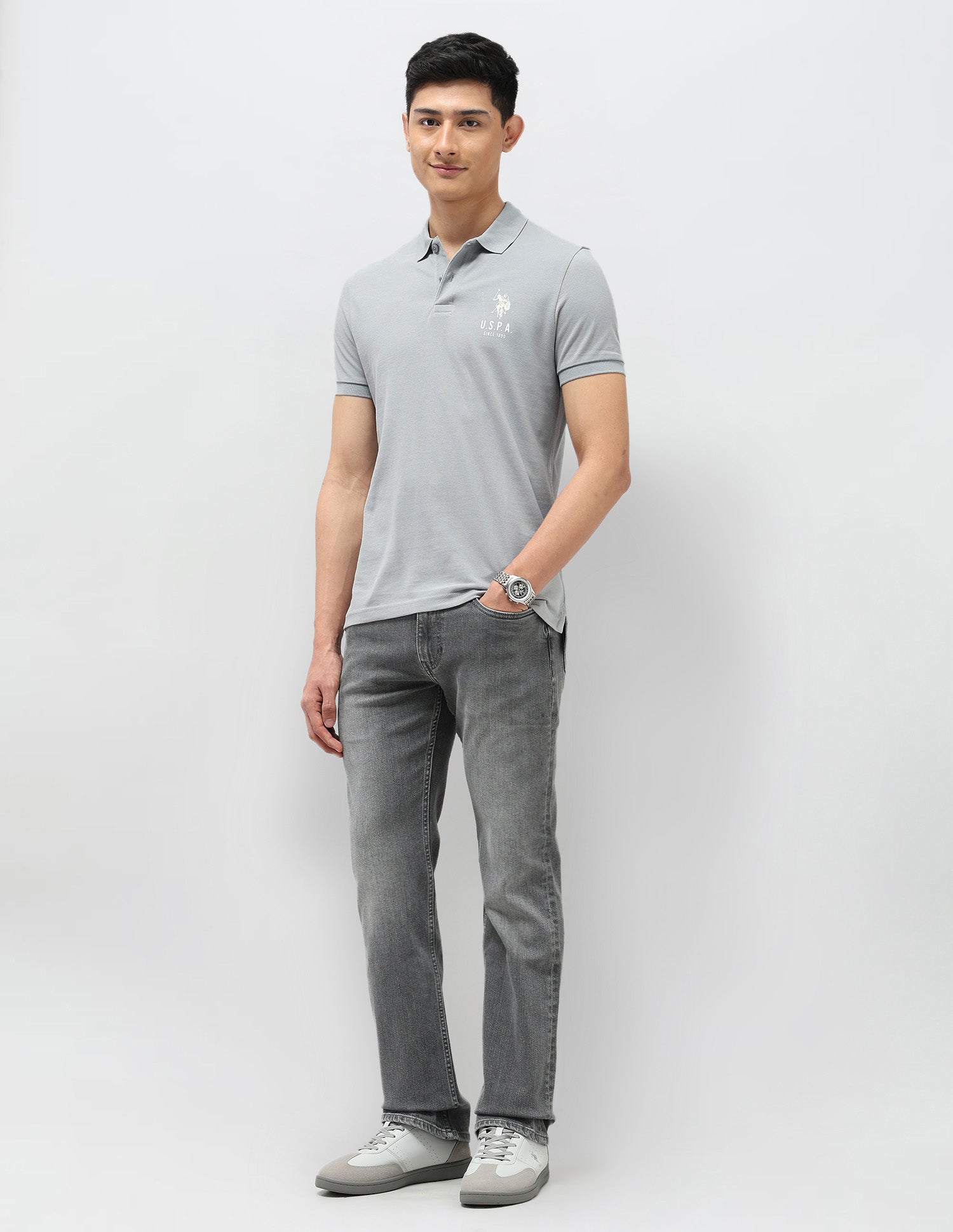 Pure Cotton Muscle Fit Polo Shirt Light Grey - U.S. Polo Assn. India | Large