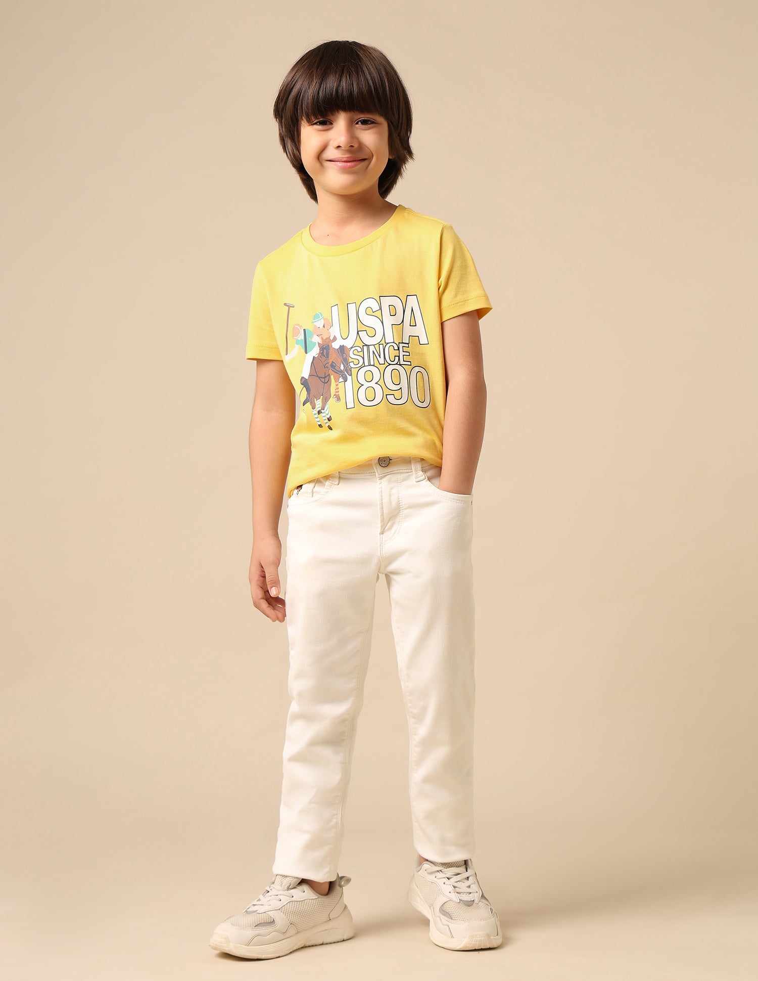 Boys Graphic Brand Printed Regular Fit T Shirt Yellow - U.S. POLO ASSN. | Large