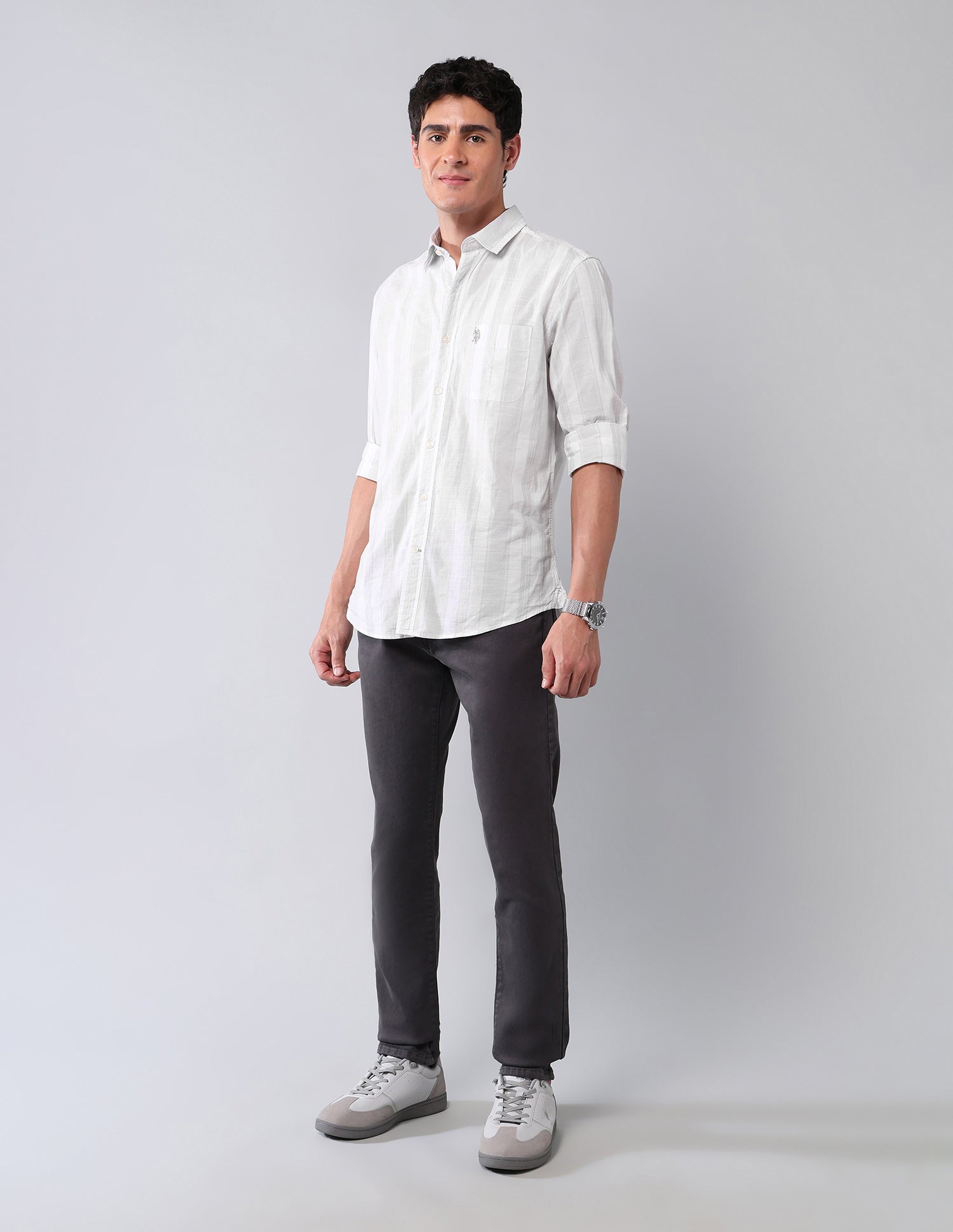 Vertical Striped Pure Cotton Shirt Stone - U.S. Polo Assn. India | Large