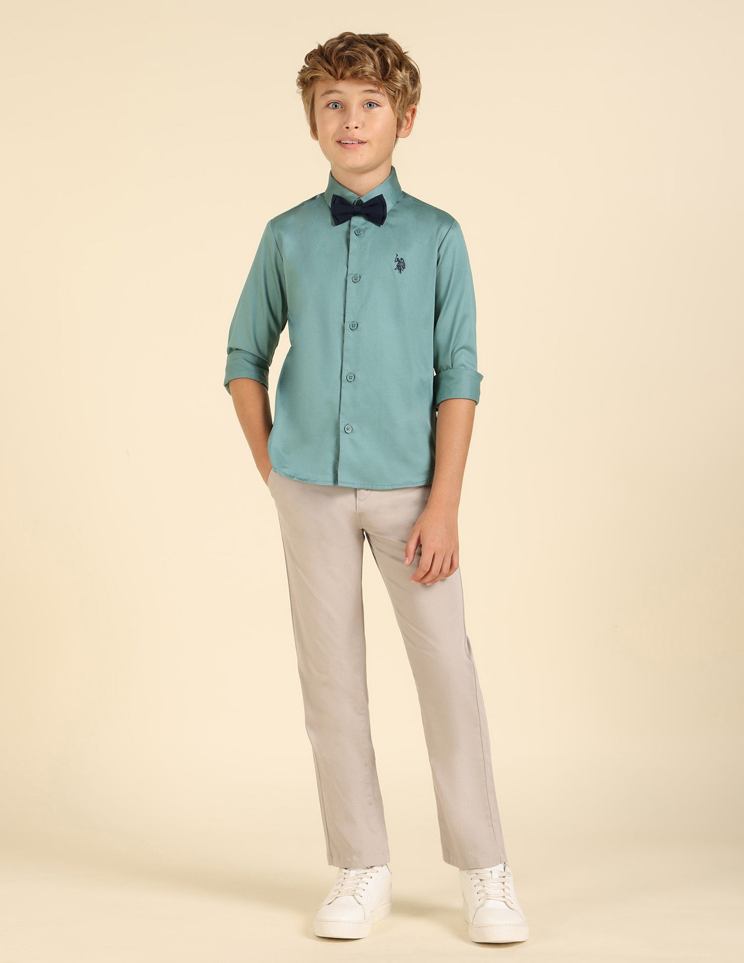 Boys Pure Cotton Regular Fit Shirt Green - U.S. POLO ASSN. | Large
