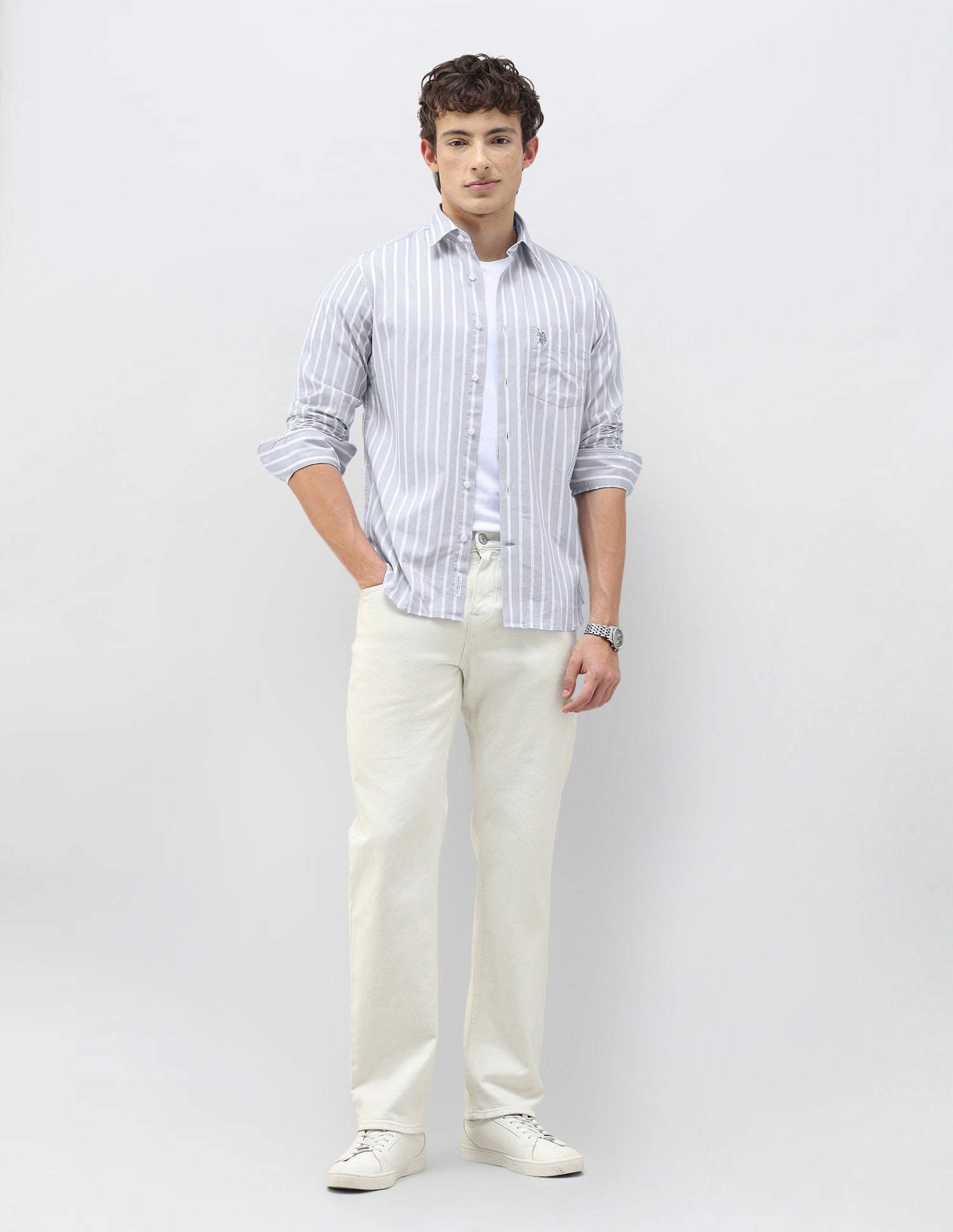 Casa De Campo Vertical Striped Shirt Light Grey - U.S. Polo Assn. India | Large