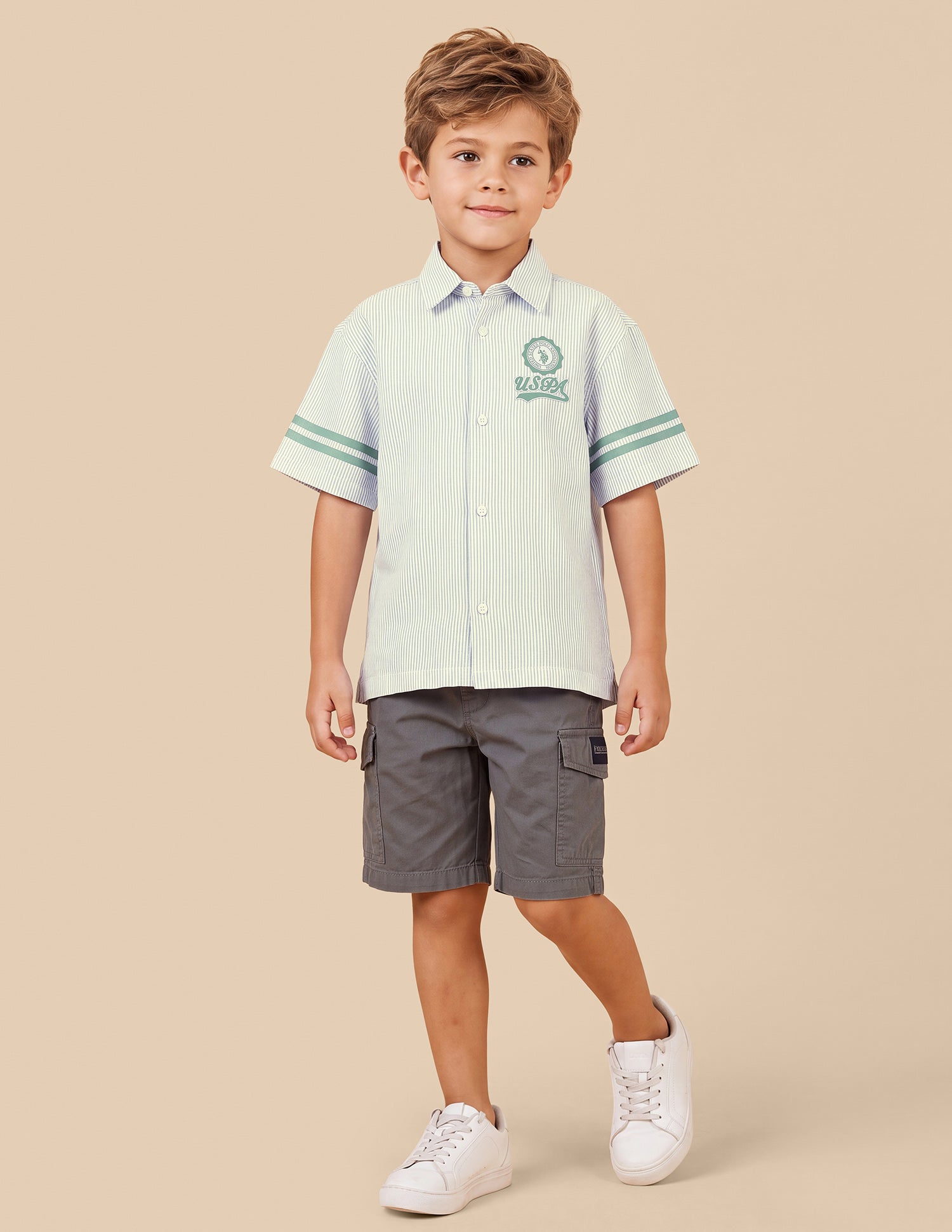 Vertical Striped Boxy Fit Shirt Light Green - U.S. Polo Assn. India | Large