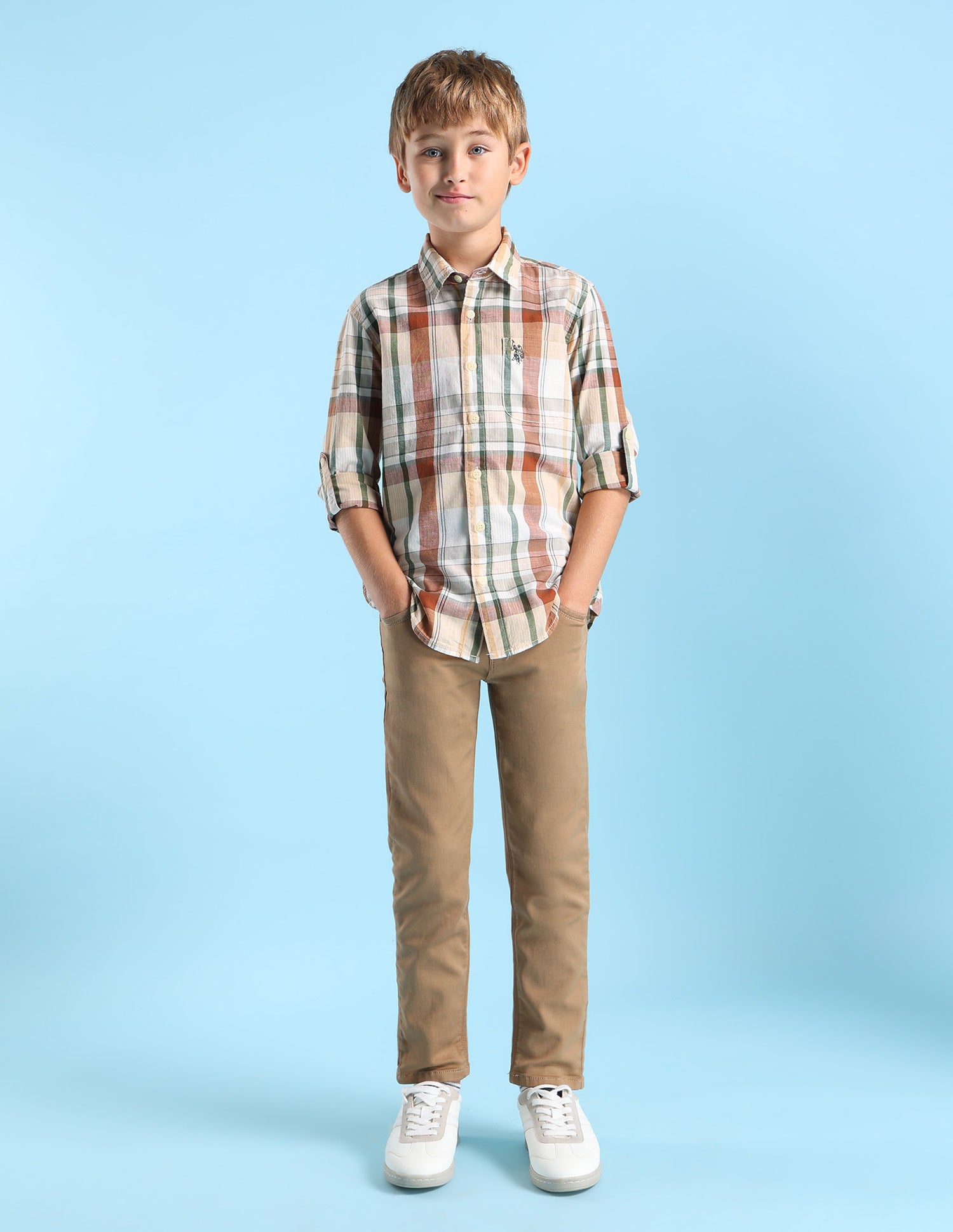 Boys Madras Checked Regular Fit Shirt Green - U.S. POLO ASSN. | Large