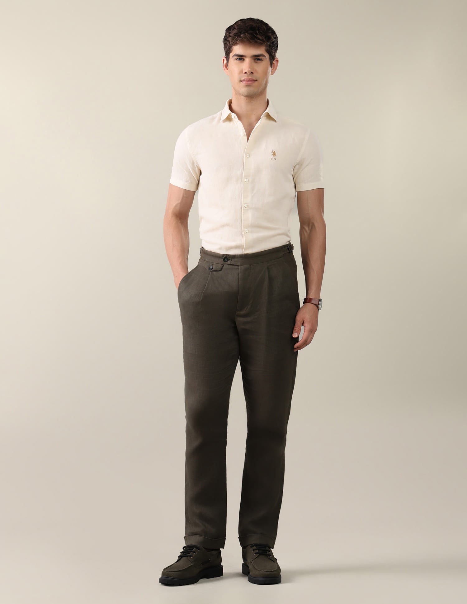 Solid Regular Fit Shirt Beige - U.S. Polo Assn. India | Large