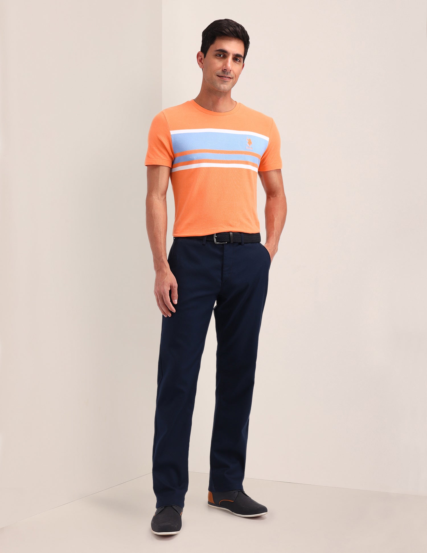 Horizontal Striped Slim Fit T-Shirt Orange - U.S. Polo Assn. India | Large