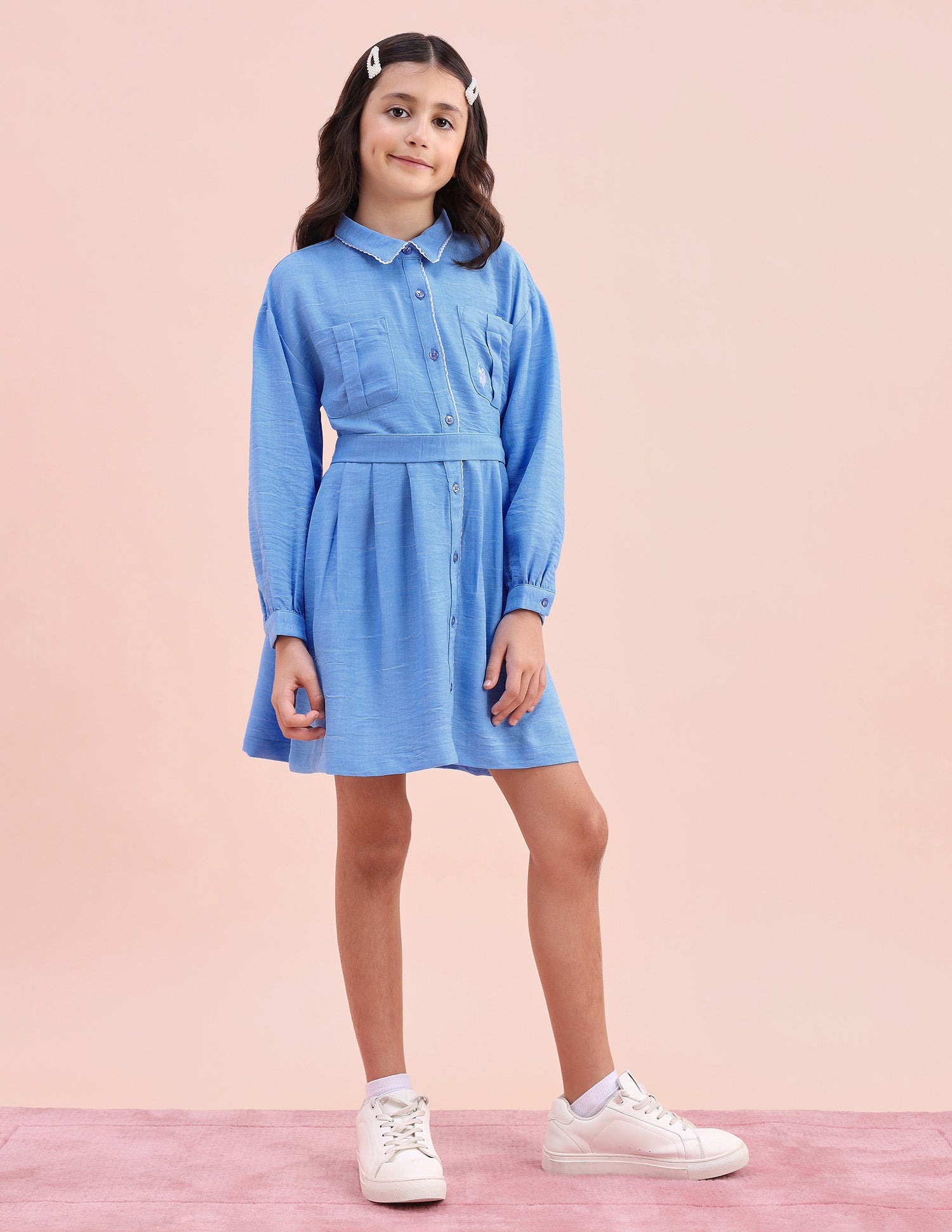 Girls Solid Shirt Dress Blue - U.S. POLO ASSN. | Large