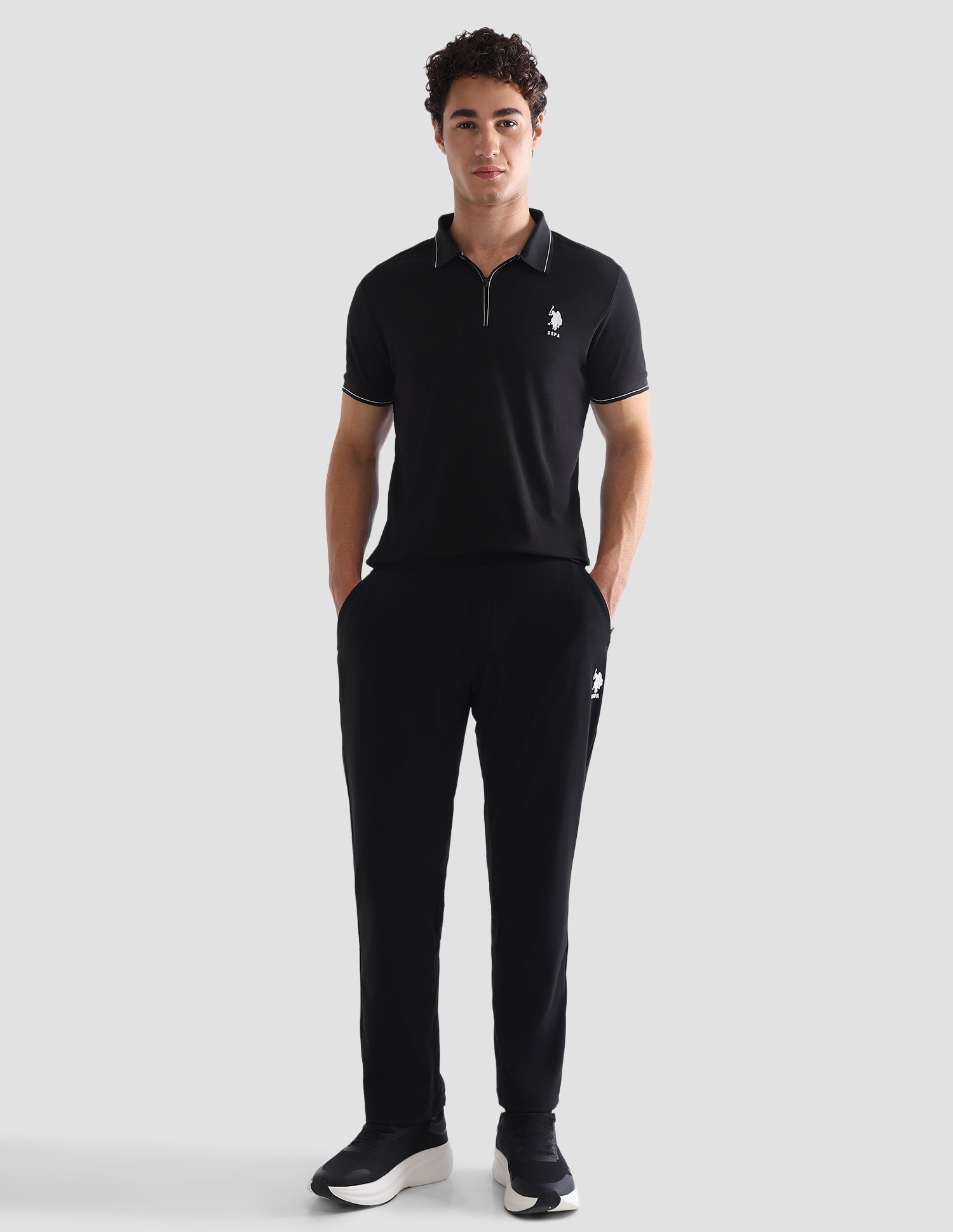 Solid Slim Fit Active Polo Shirt Black - U.S. Polo Assn. India | Large