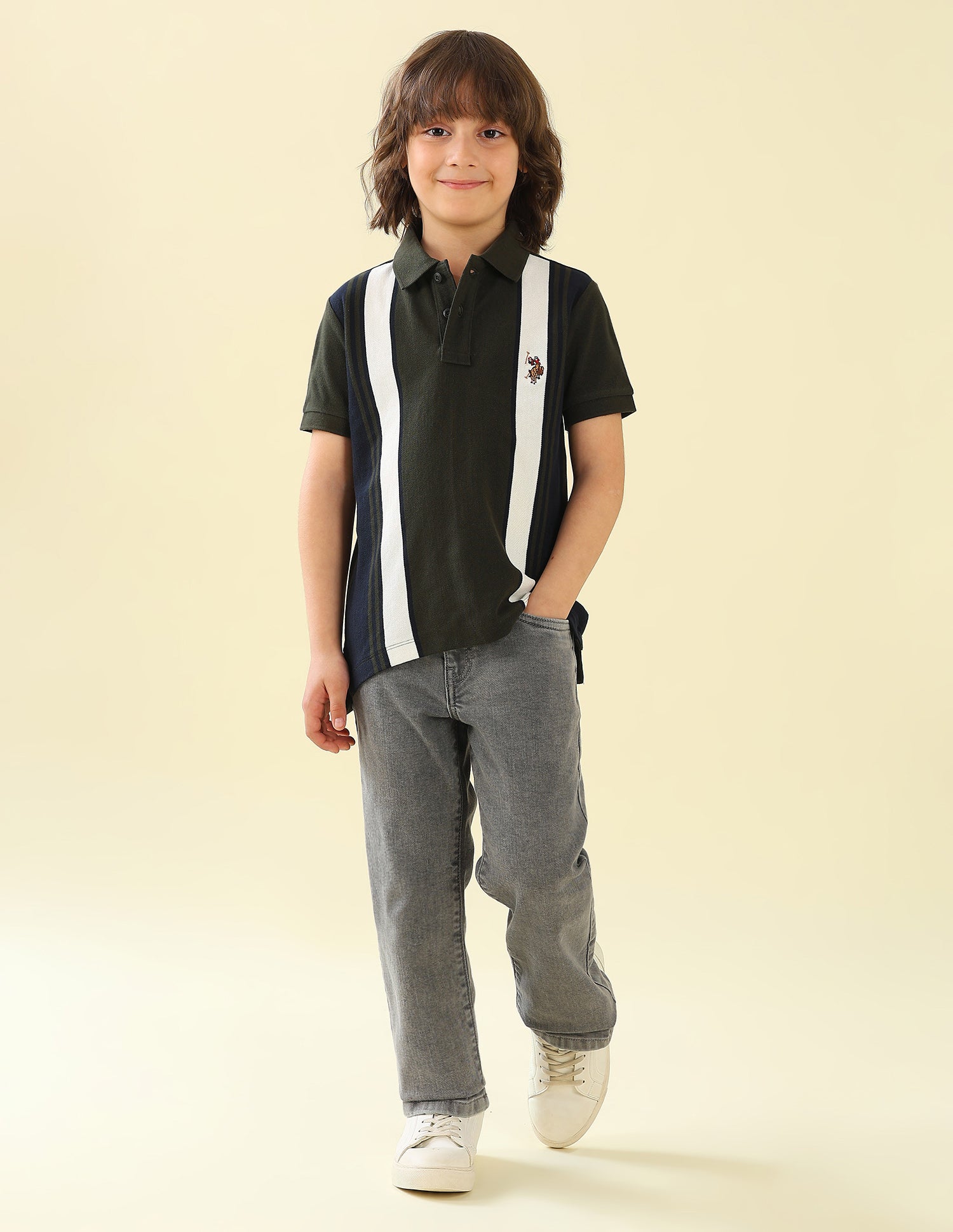 Vertical Striped Regular Fit Polo Shirt Olive - U.S. Polo Assn. India | Large