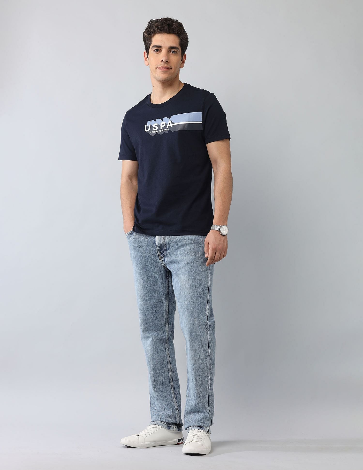 Muscle Fit Brand Printed T-Shirt Navy - U.S. Polo Assn. India | Large
