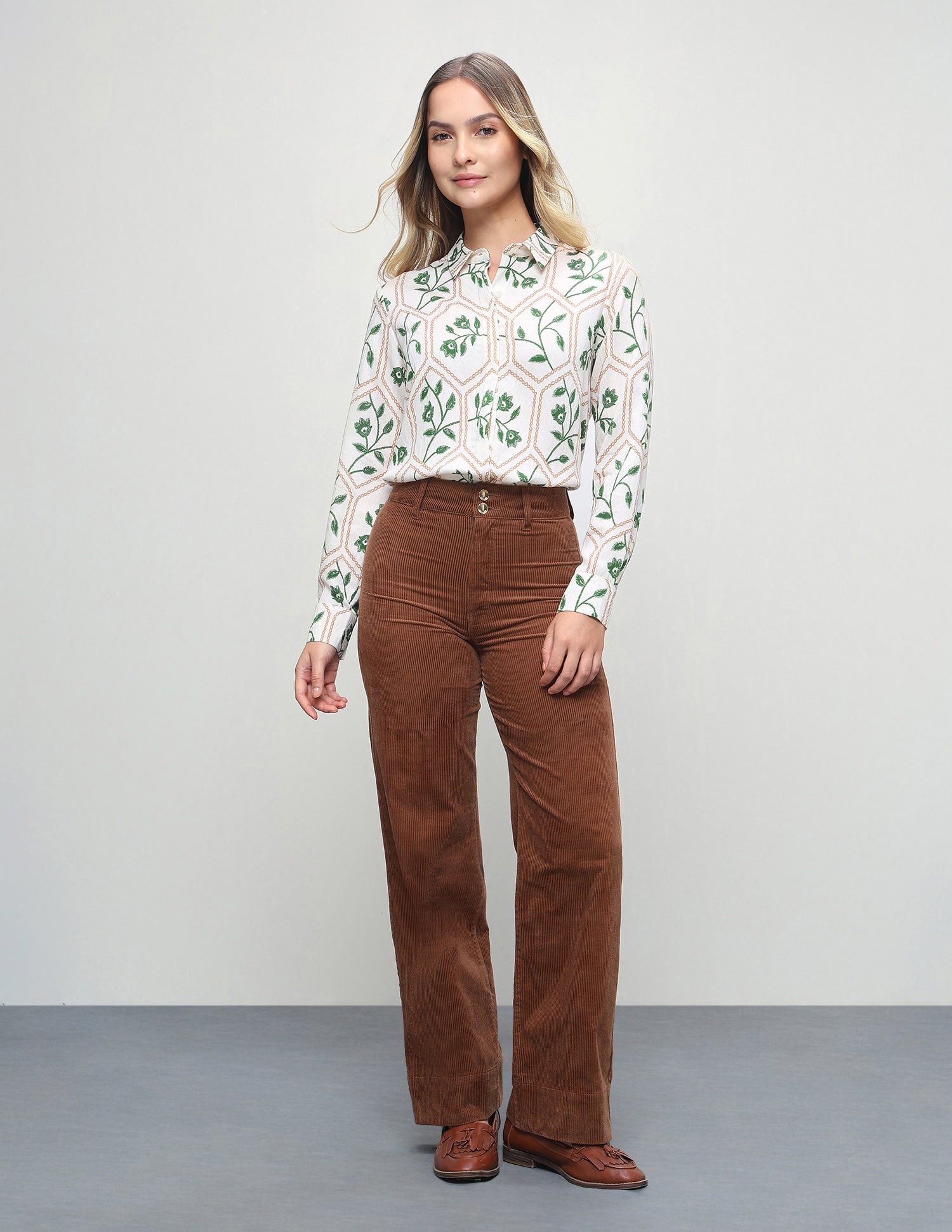 Floral Embroidered Regular Fit Shirt Off White - U.S. Polo Assn. India | Large
