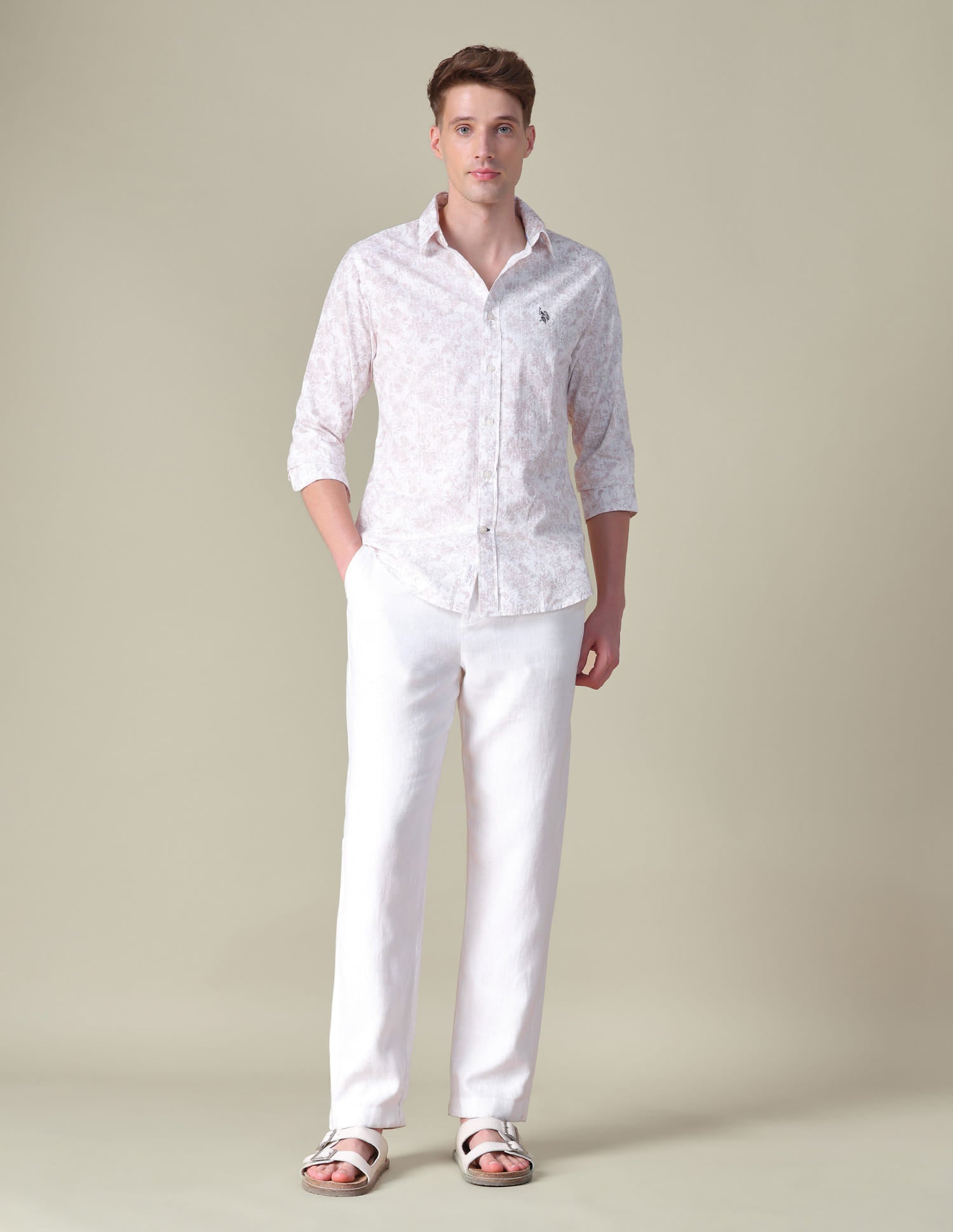 Floral Printed Tailored Fit Shirt Light Pink - U.S. Polo Assn. India | Large