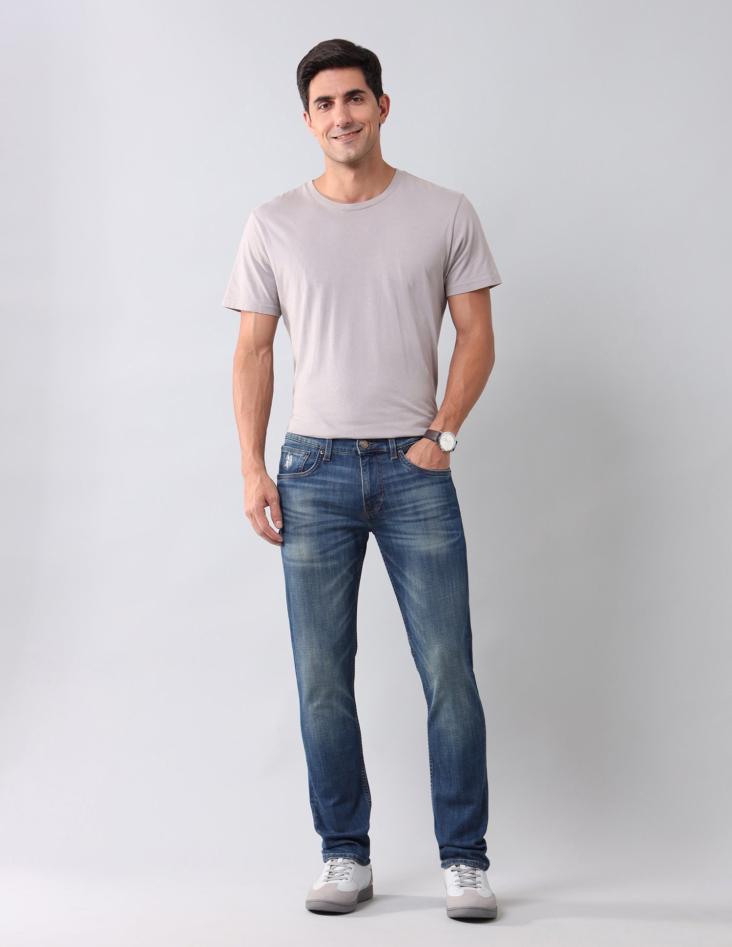 Brandon Slim Tapered Blue Jeans Mid Wash - U.S. Polo Assn. India | Large