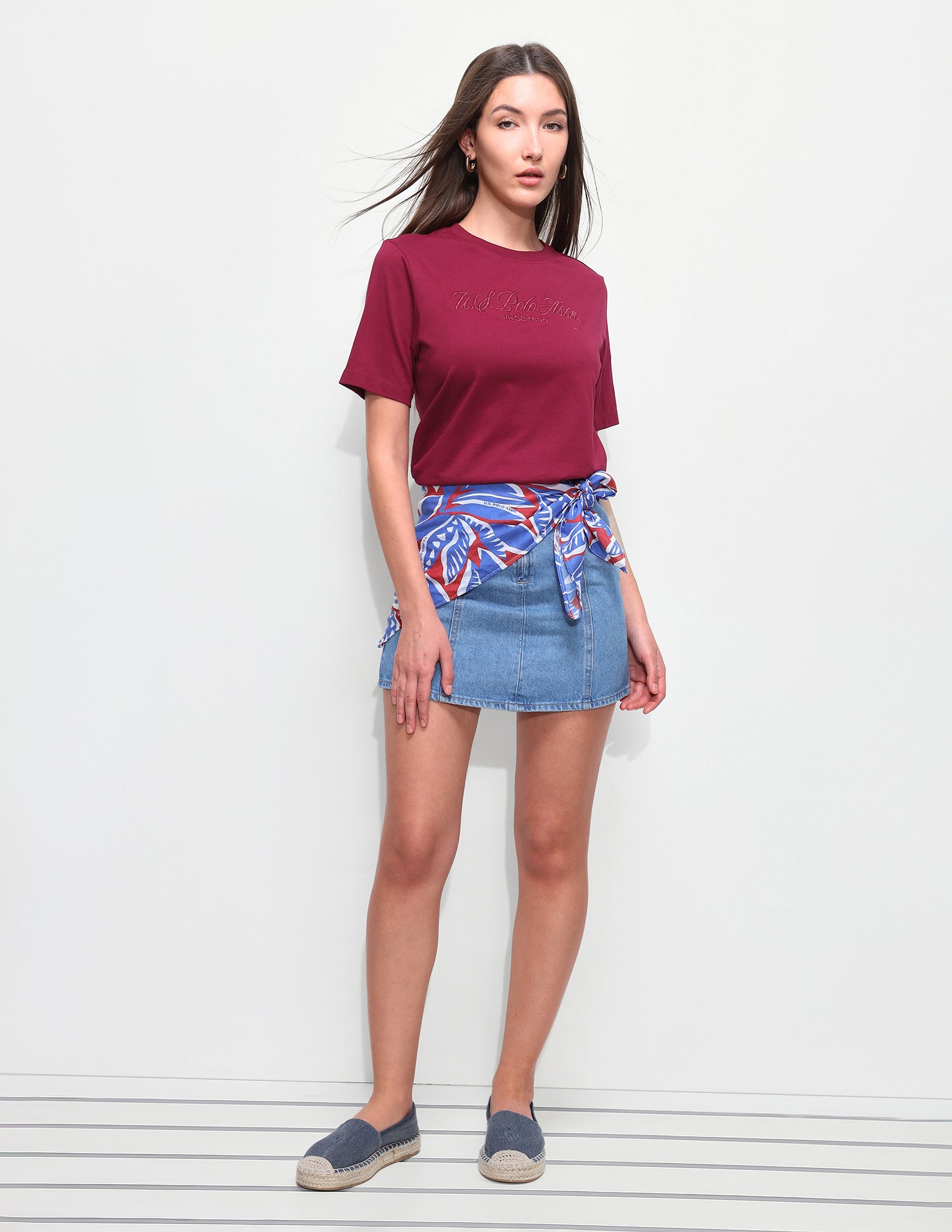 Cord Brand Embroidered Boxy Fit T-Shirt Dark Red - U.S. Polo Assn. India | Large