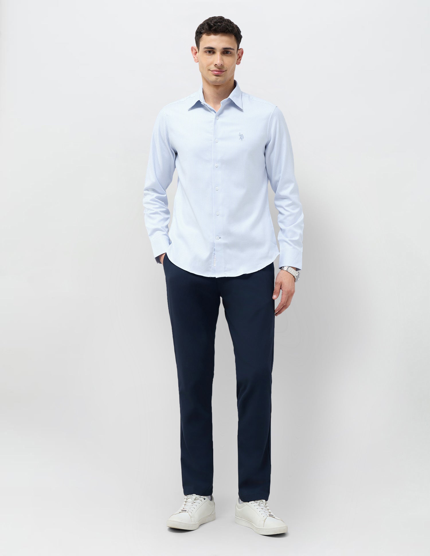 Textured Tailored Fit Shirt Blue - U.S. POLO ASSN. | Large