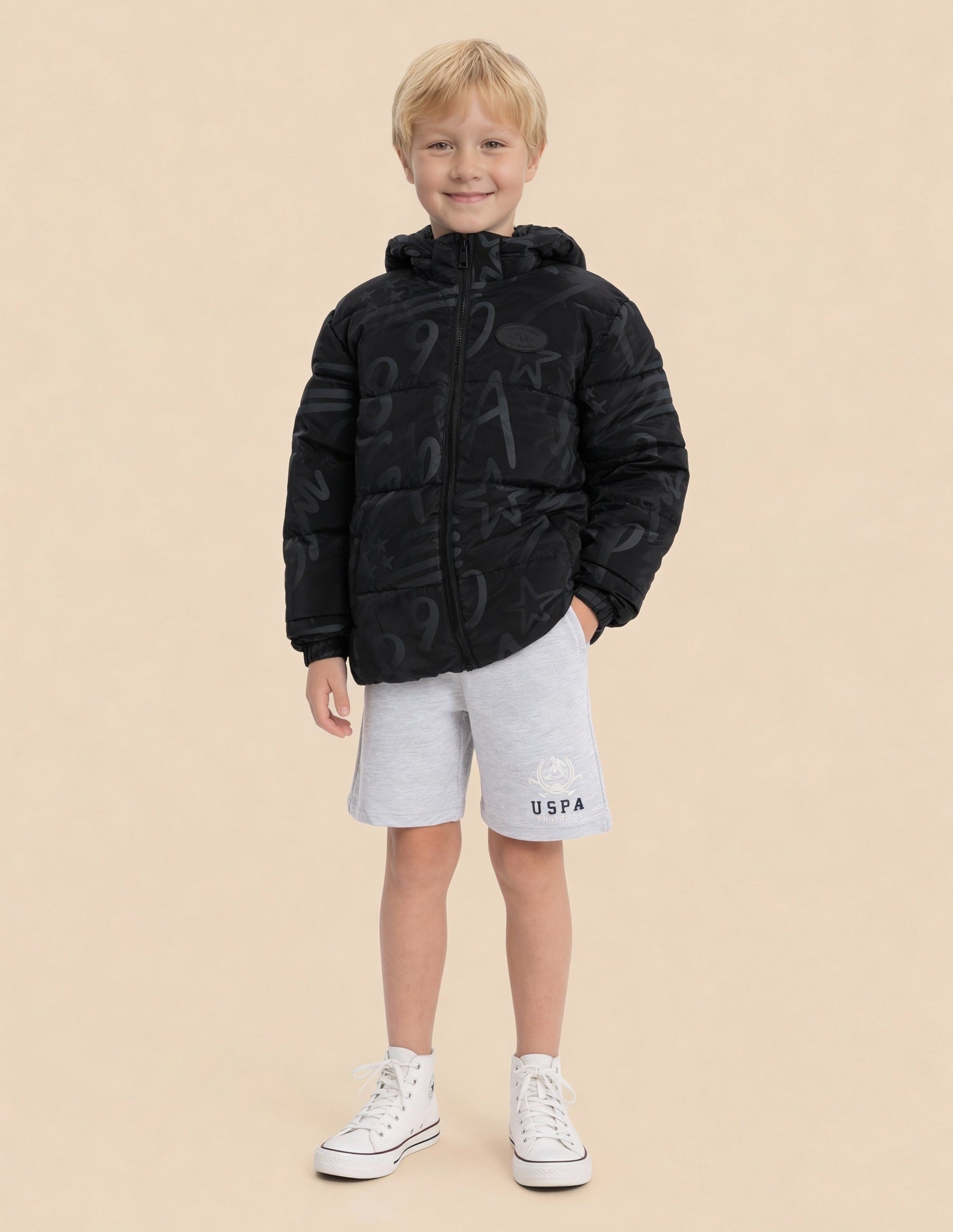 Boys Graphic Printed Puffer Jacket Jet Black - U.S. Polo Assn. India | Large