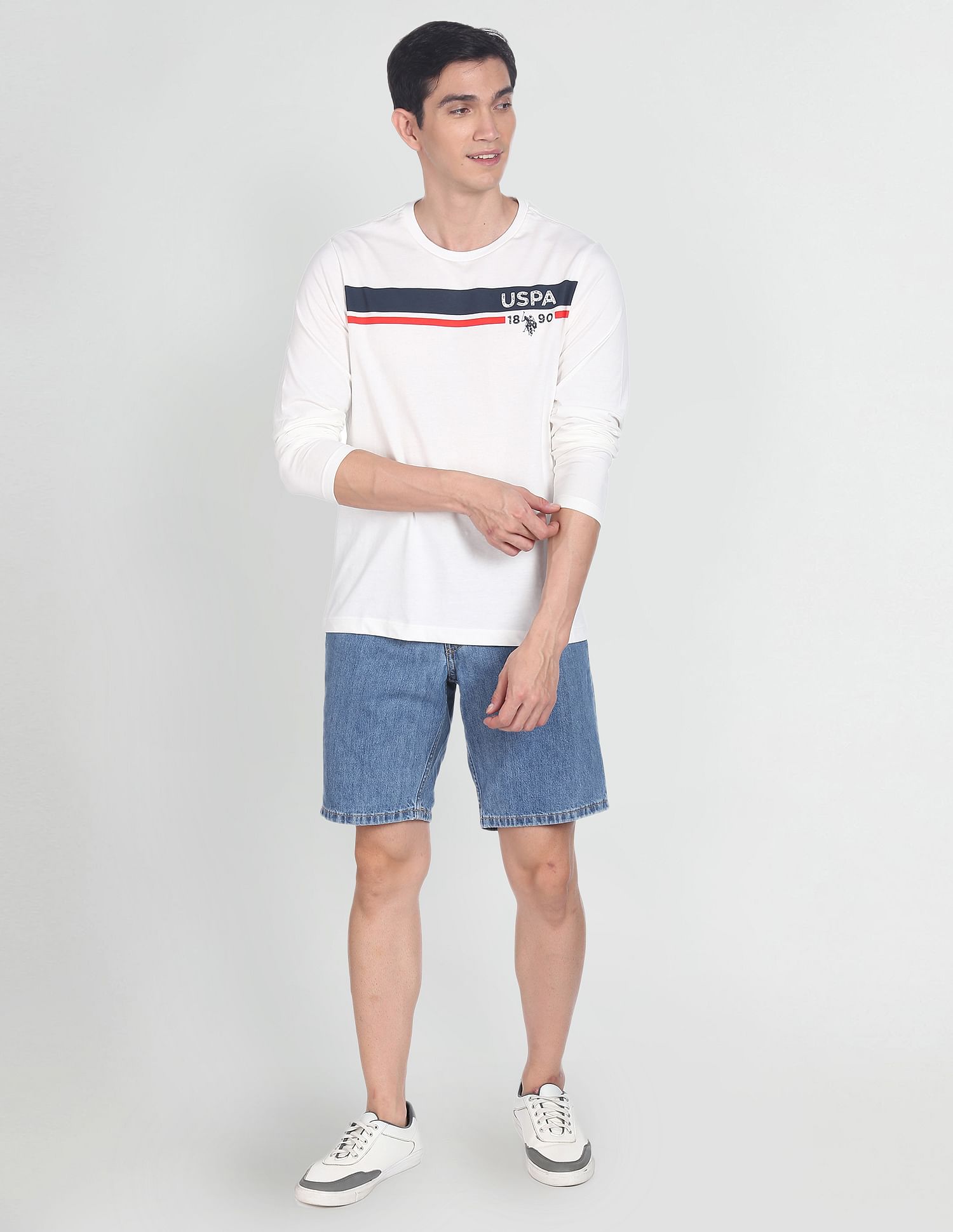 Long Sleeve Brand Stripe Cotton T-Shirt White - U.S. Polo Assn. India | Large