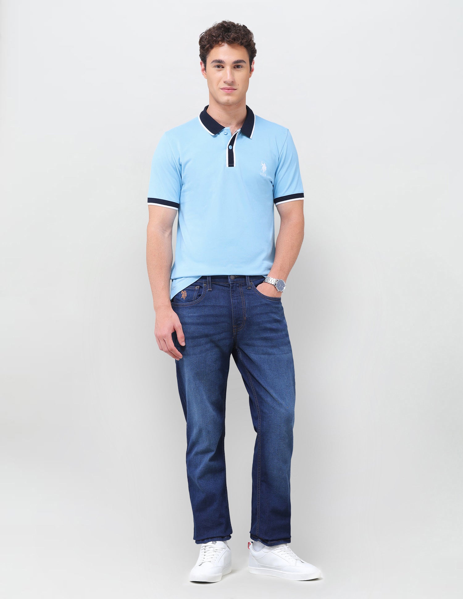 Solid Slim Fit Polo Shirt Light Blue - U.S. Polo Assn. India | Large
