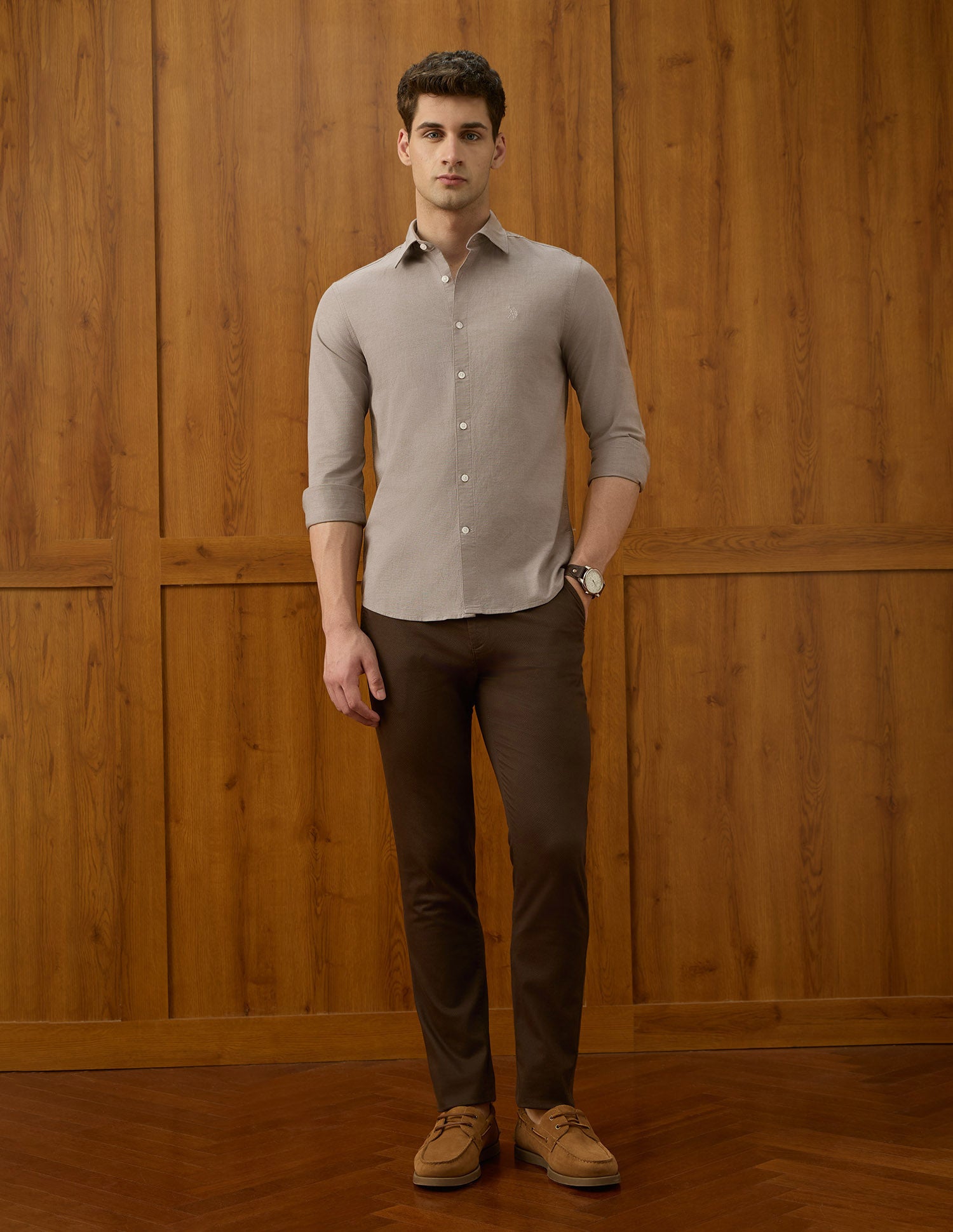 Tailored Fit Equestrian Aisle Theater Shirt Brown - U.S. POLO ASSN. | Large