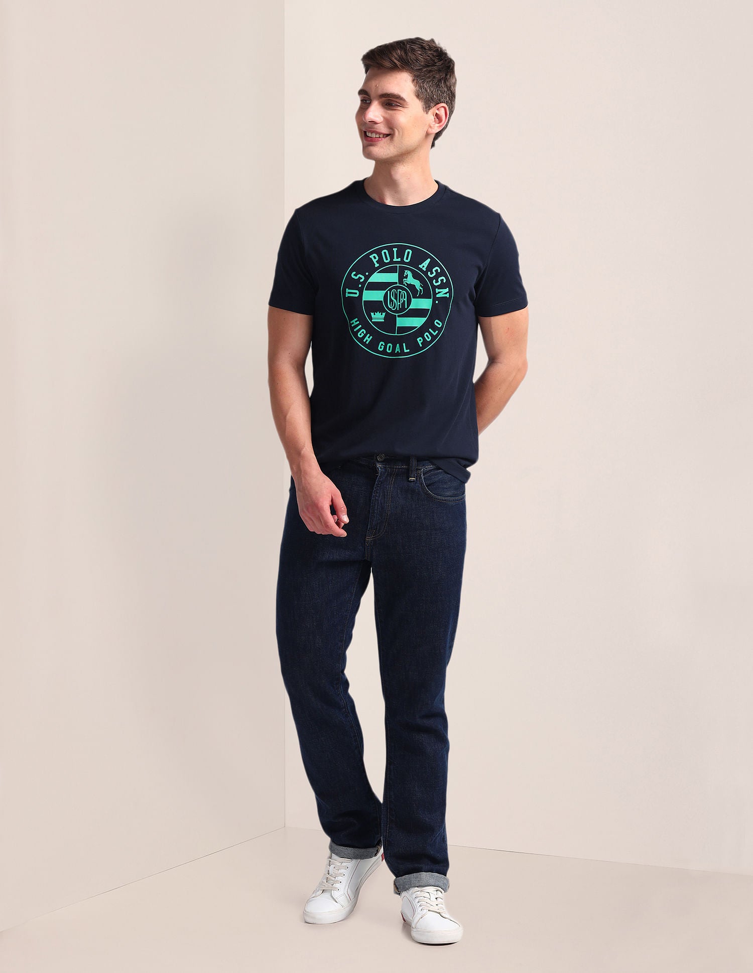 Brand Print Slim Fit T-Shirt Navy - U.S. Polo Assn. India | Large