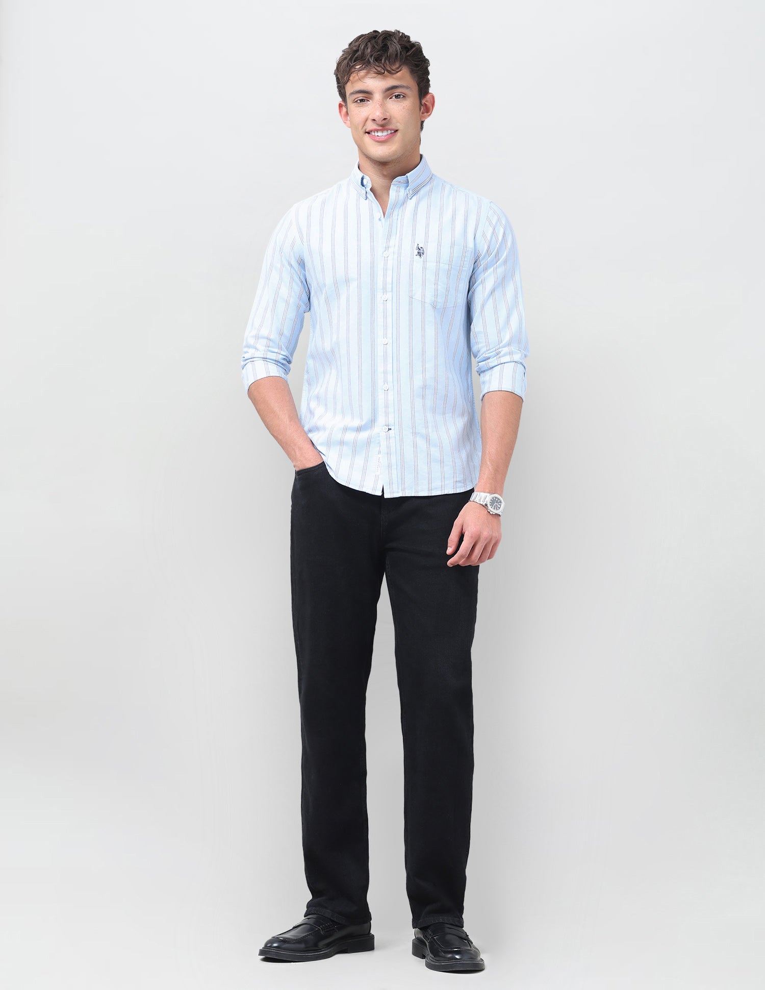 Vertical Striped Oxford Shirt Light Blue - U.S. Polo Assn. India | Large