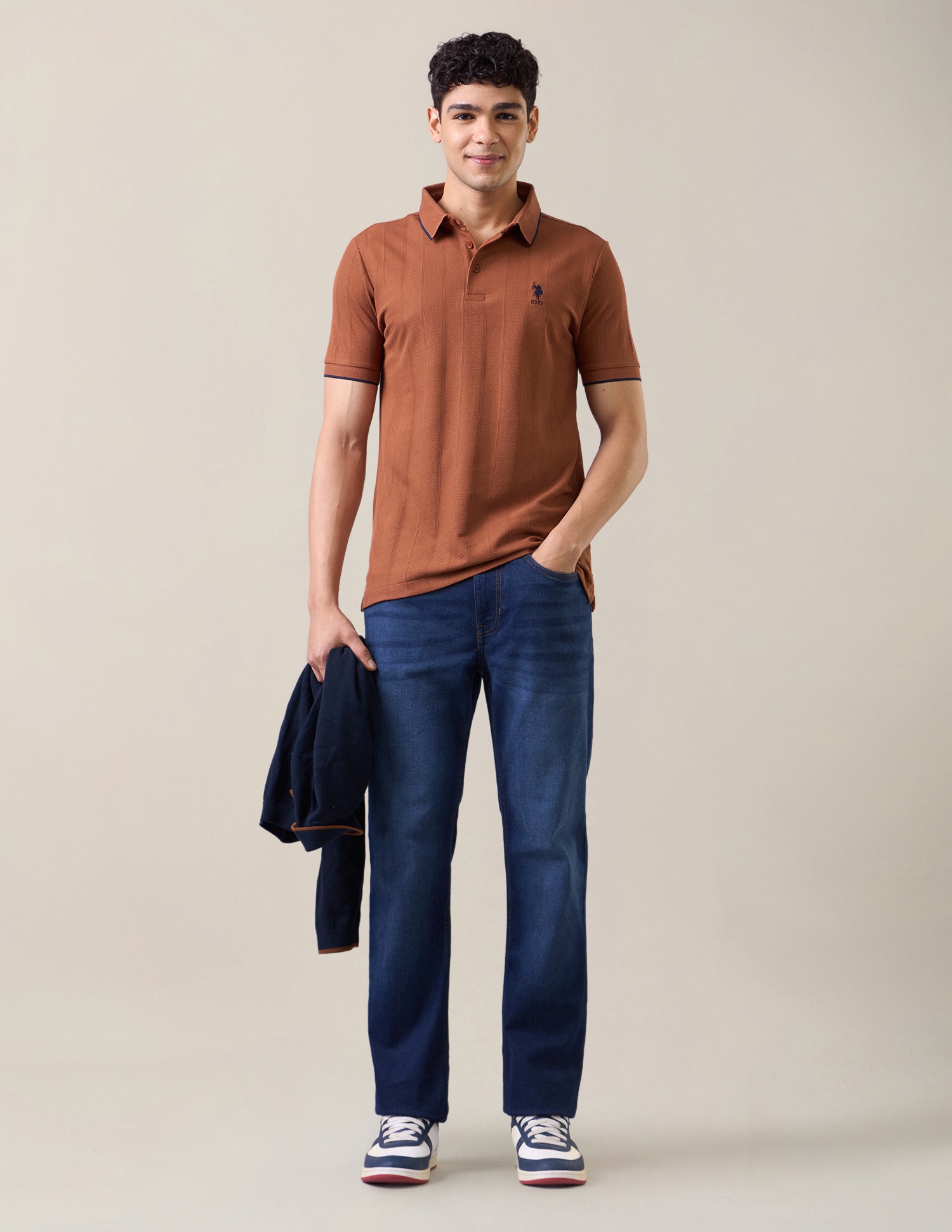 Self Design Vertical Striped Slim Fit Polo Shirt Rust - U.S. Polo Assn. India | Large