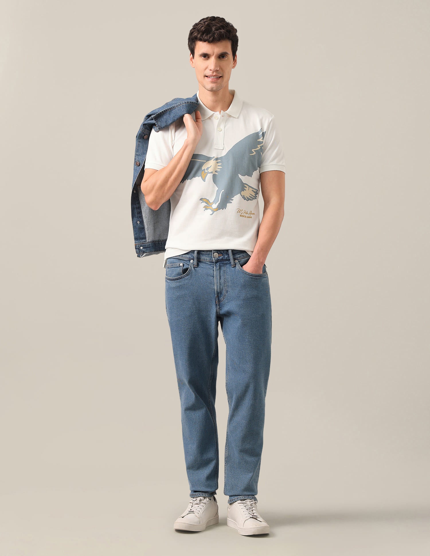 Graphic Printed Slim Fit Polo Shirt White - U.S. Polo Assn. India | Large