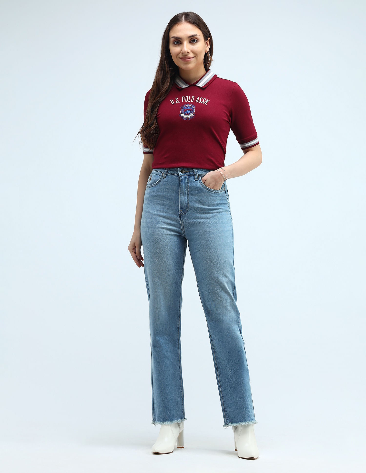 High Rise Straight Fit Jeans Light Blue - U.S. POLO ASSN. | Large