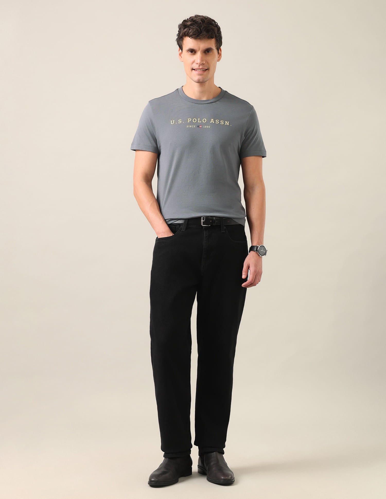 Brand Embossed Regular Fit T-Shirt Dark Grey - U.S. Polo Assn. India | Large