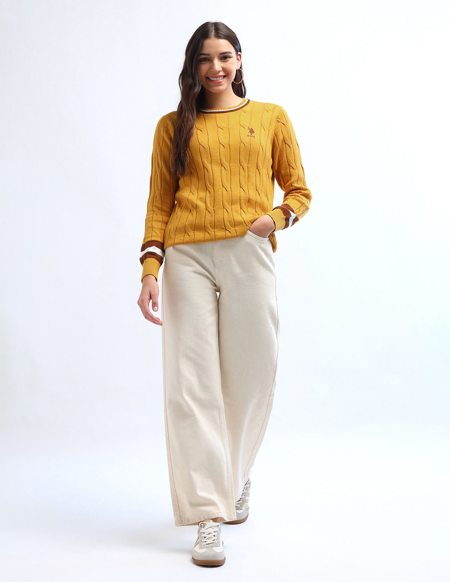 Regular Fit Cable Knit Sweater Tan - U.S. POLO ASSN. | Large