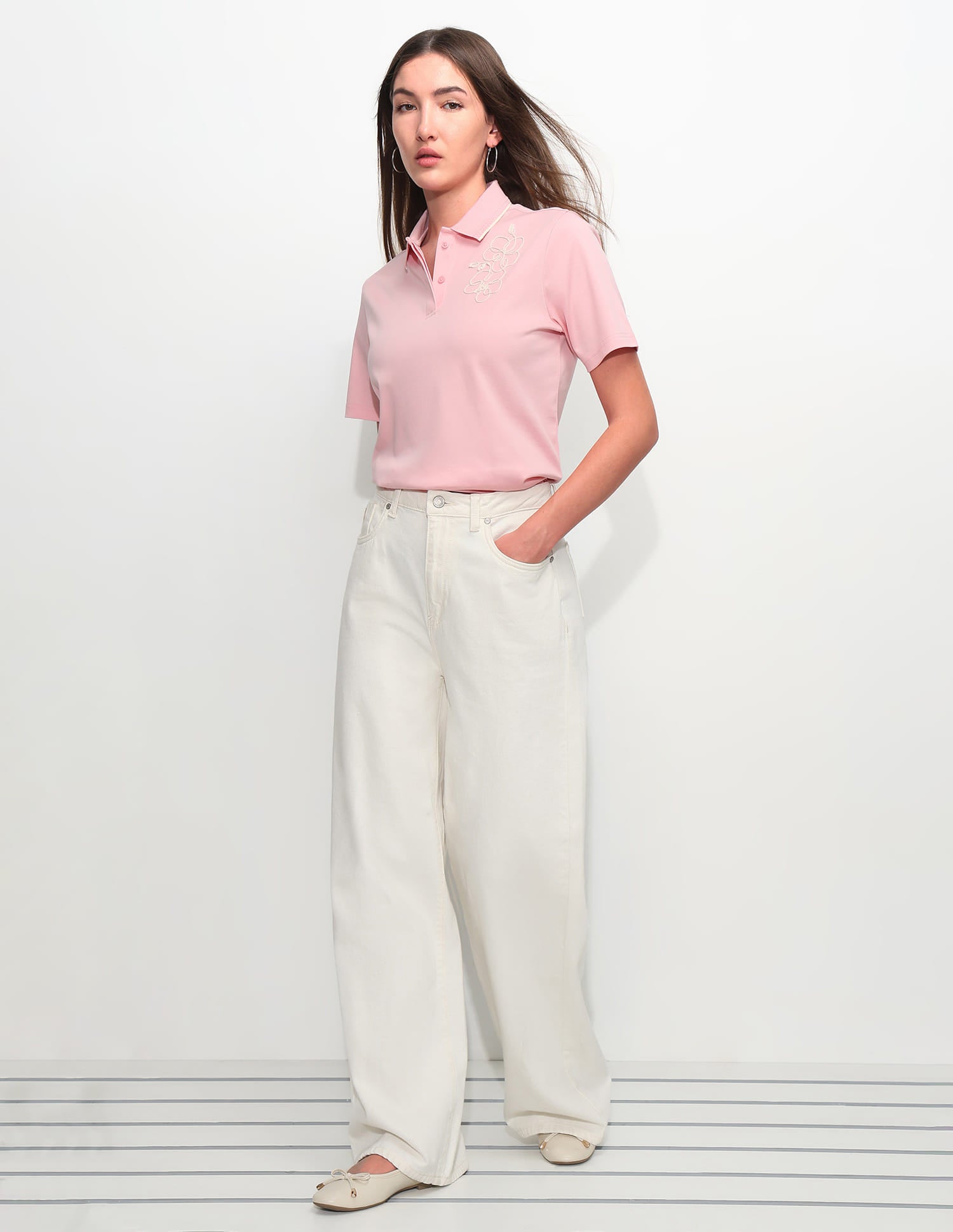 Boxy Fit Floral Embroidered Polo Shirt Pink - U.S. Polo Assn. India | Large