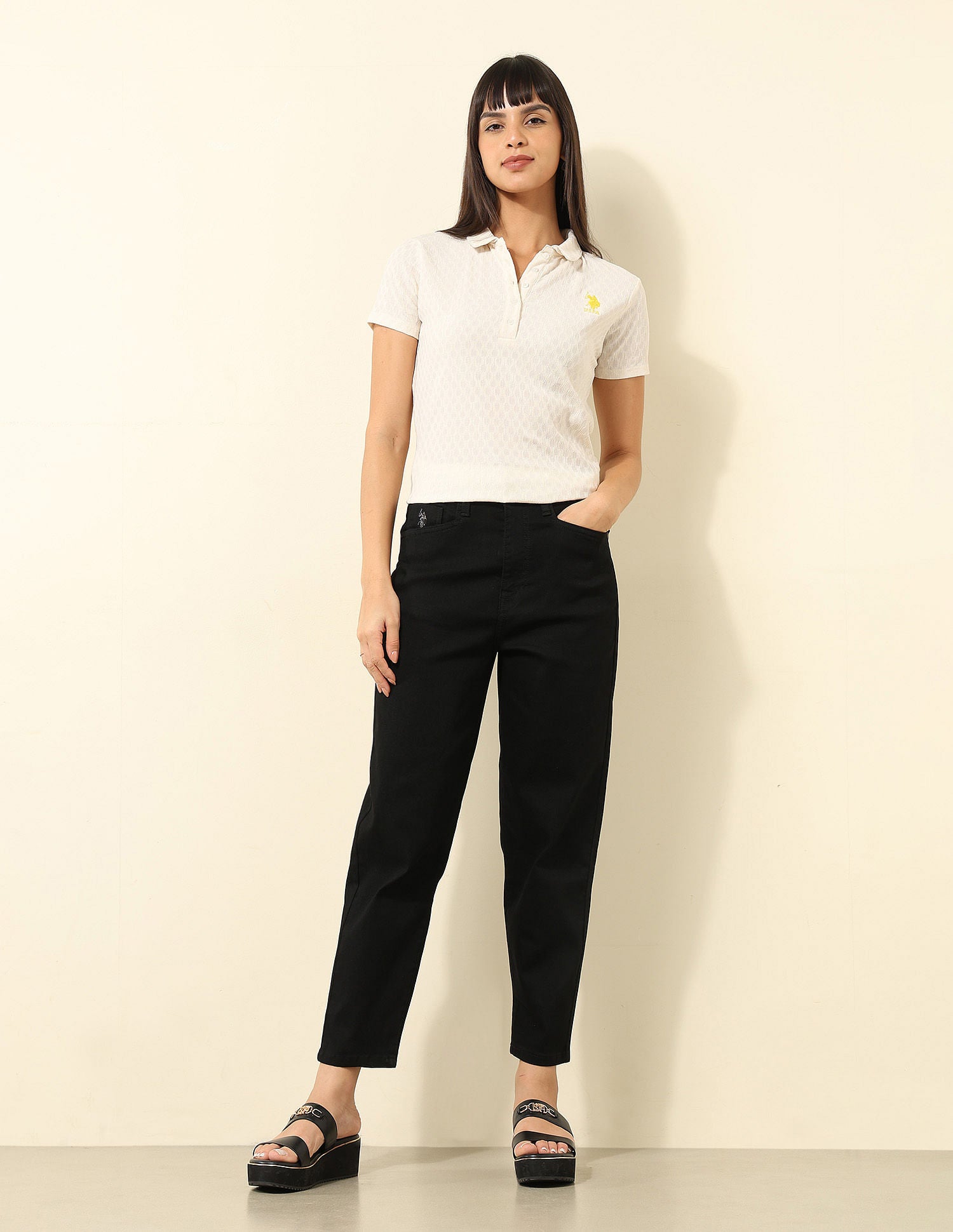 High Rise Carrot Fit Cargo Jeans Rinse Black - U.S. POLO ASSN. | Large