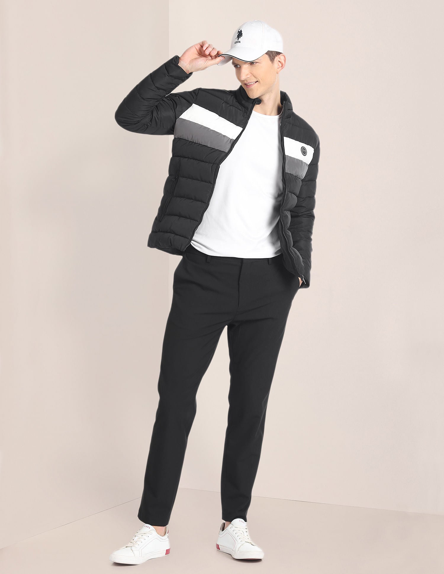 High Neck Striped Puffer Jacket Black - U.S. POLO ASSN. | Large