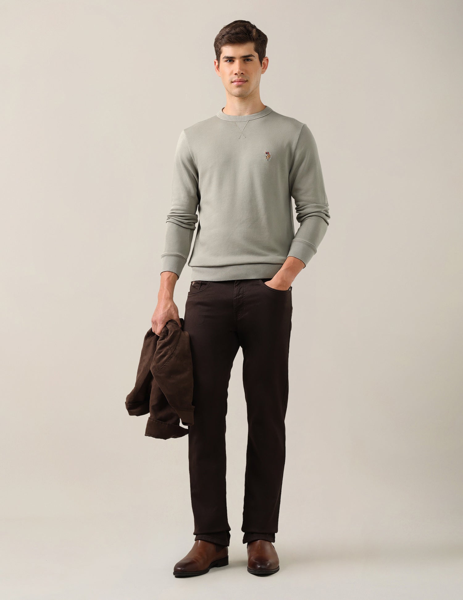Solid Regular Fit Sweatshirt Olive - U.S. Polo Assn. India | Large