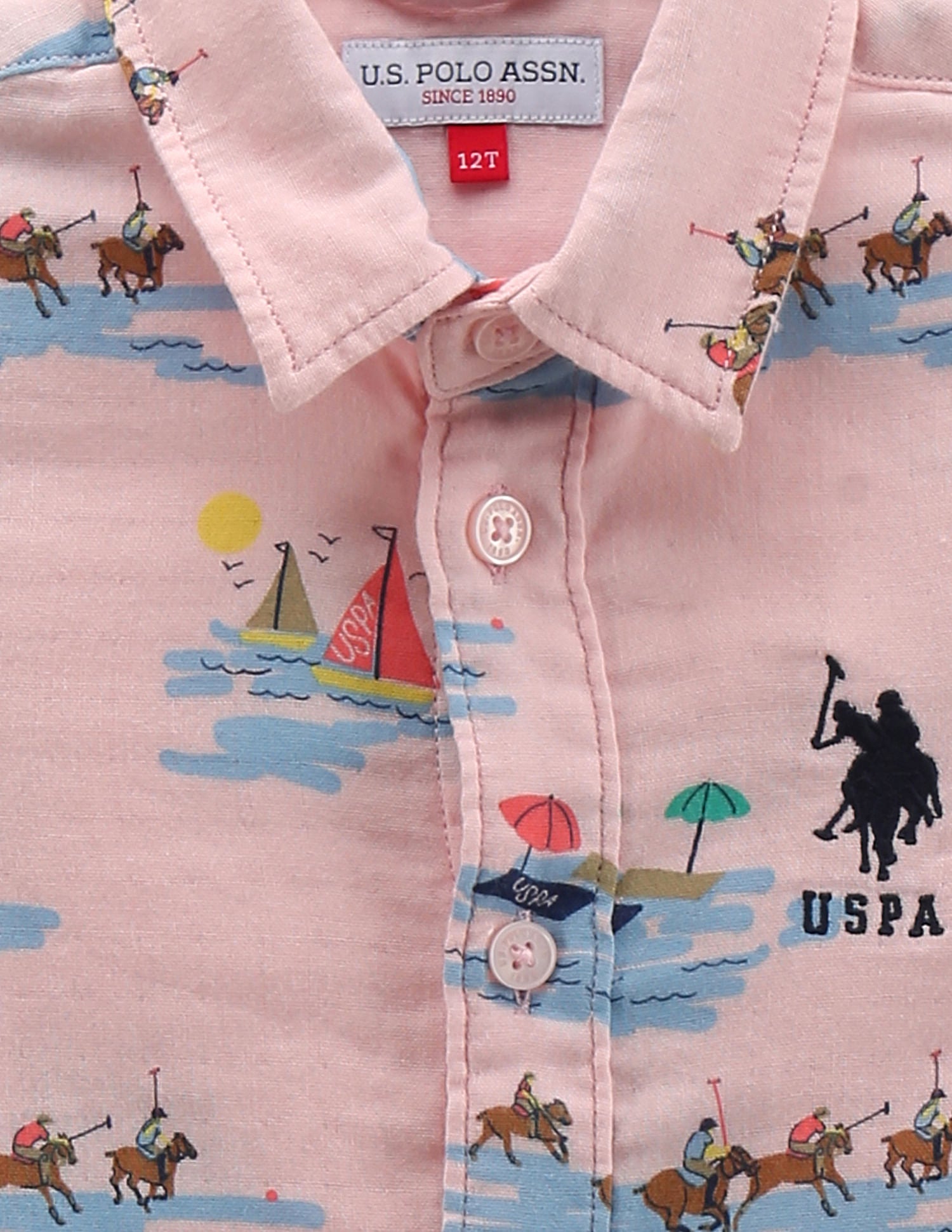Boys Graphic Print Cotton Shirt Pink - U.S. POLO ASSN. | Large