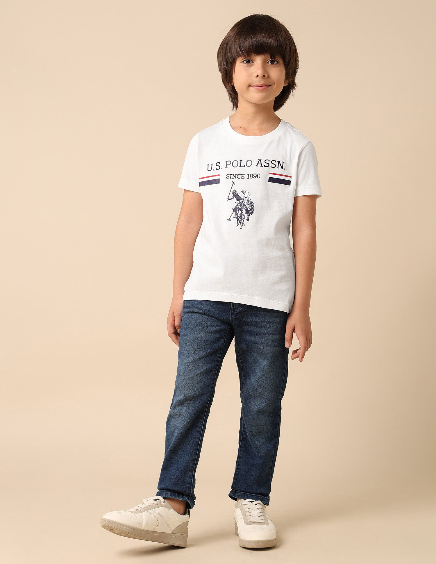 Boys Brand Embossed Pure Cotton T Shirt White - U.S. POLO ASSN. | Large